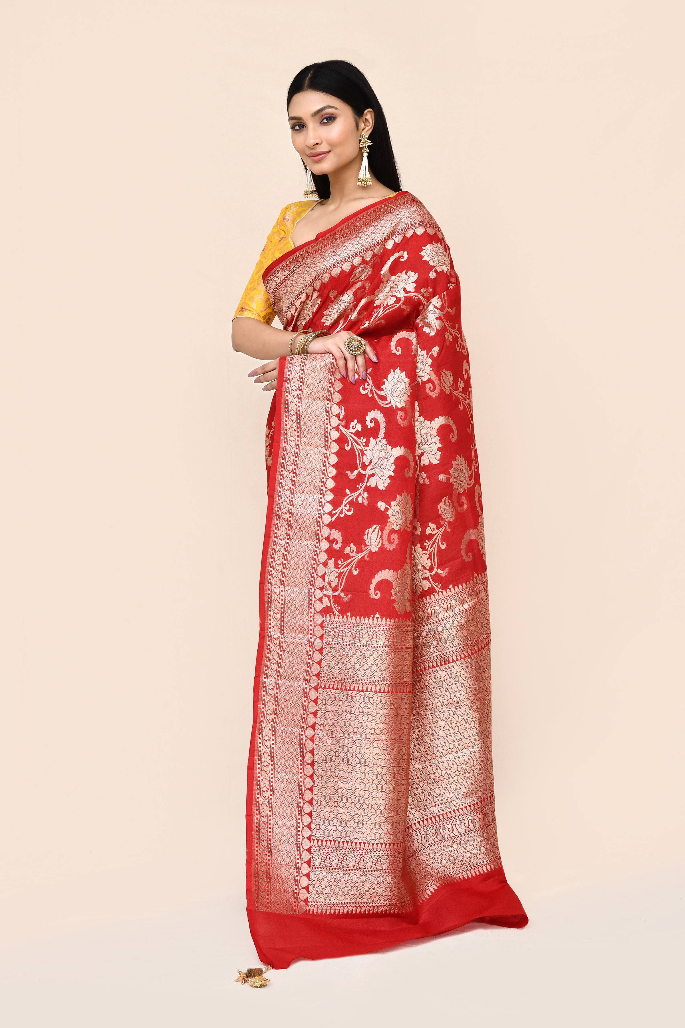 "VIRASAT 183" Red Pure Banarasi Tussar Georgette Saree