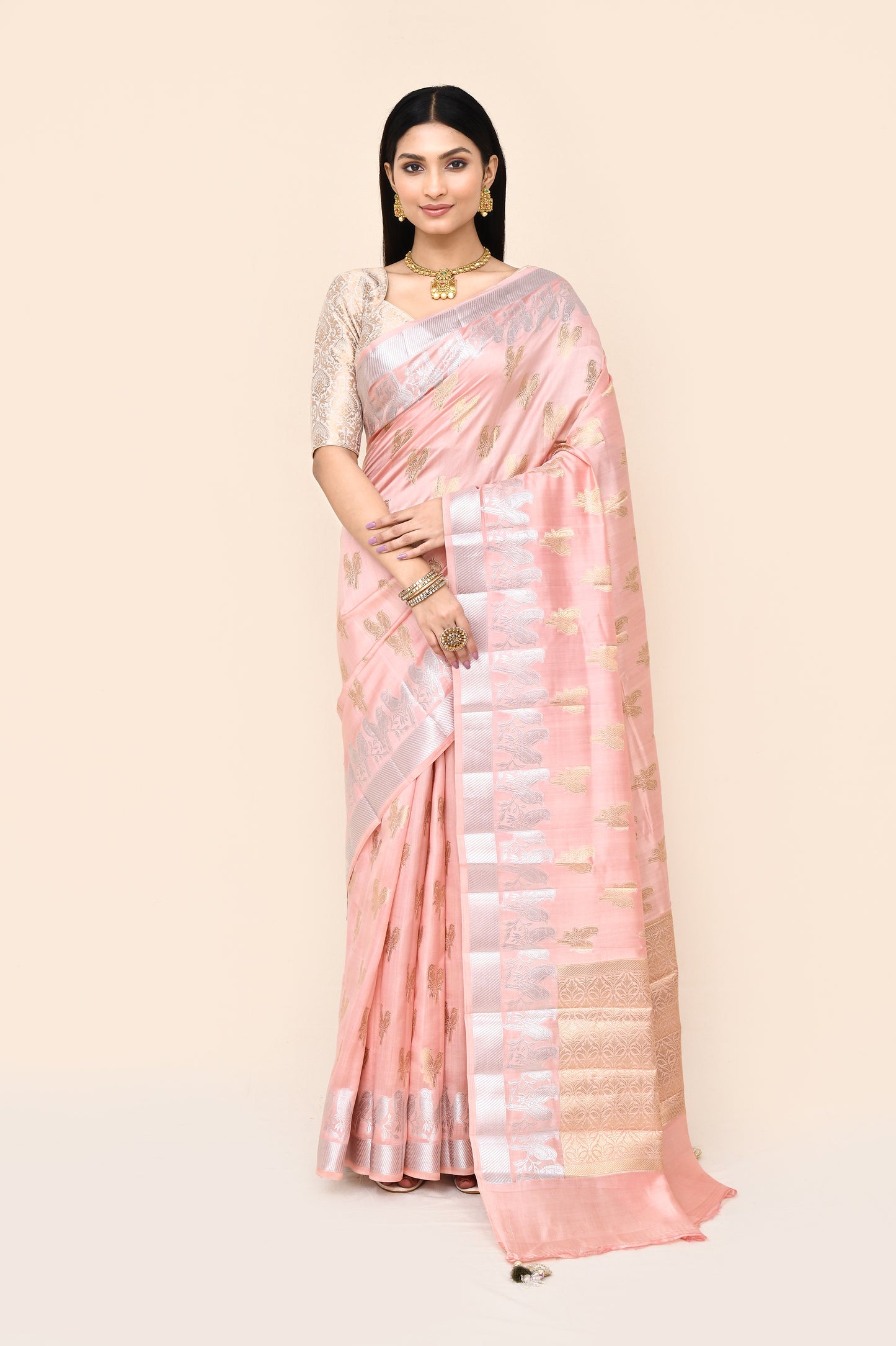 "SILK BANARAS 063" Light Pink Pure Silk Sonarupa Saree