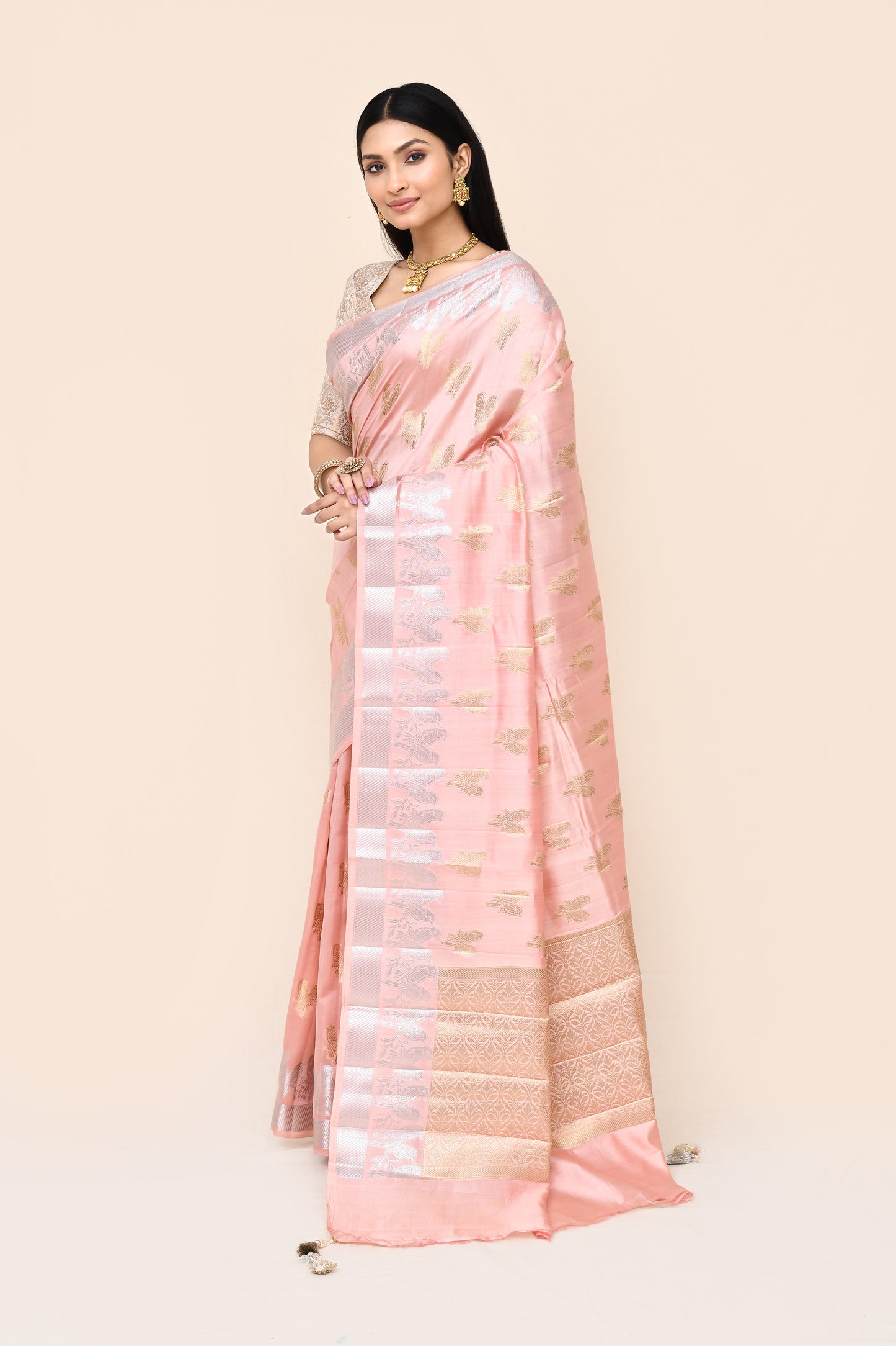 "SILK BANARAS 063" Light Pink Pure Silk Sonarupa Saree