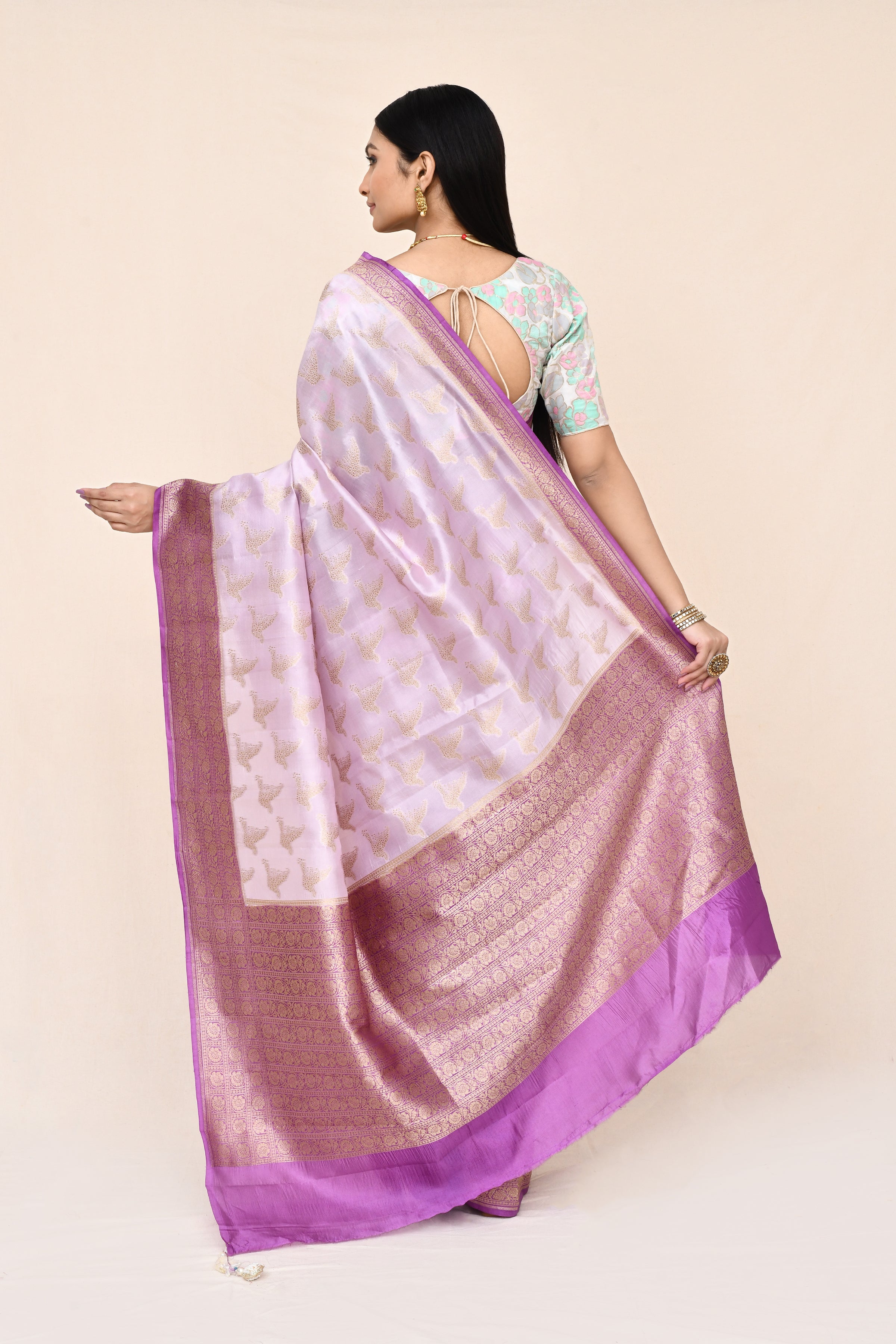 "SILK BANARAS 070" Light Pink Pure Banarasi Silk Saree