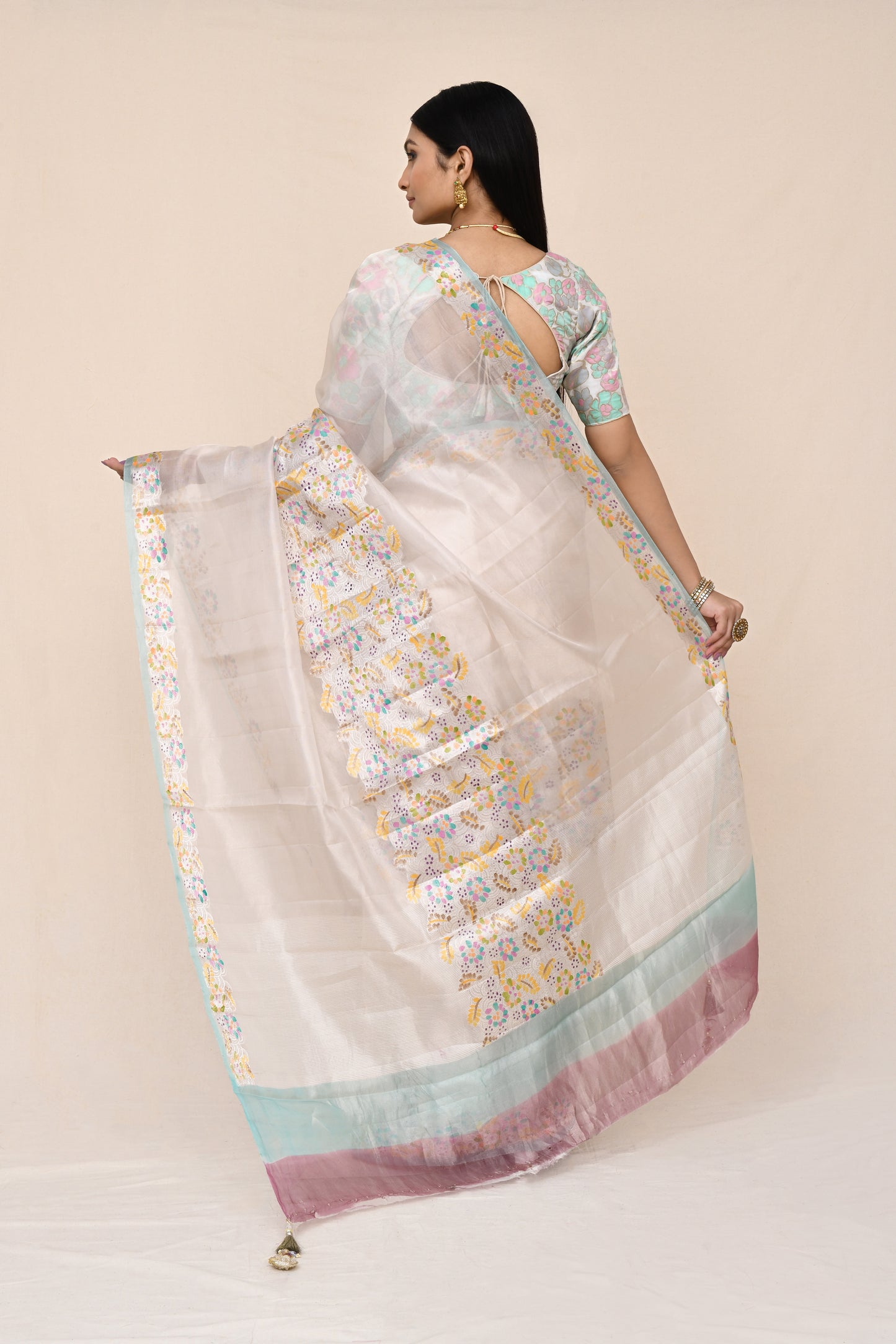 "SILK BANARAS 074" Pure Tissue Silk Center Design Saree