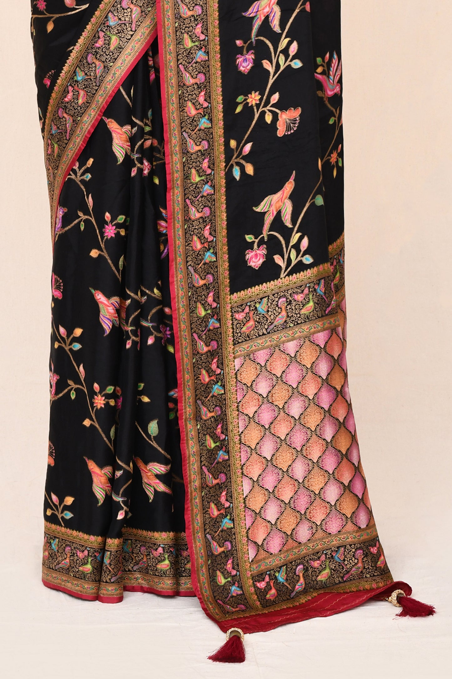 "WAAH BANARAS 023" Black Banarasi Kalamkari Saree