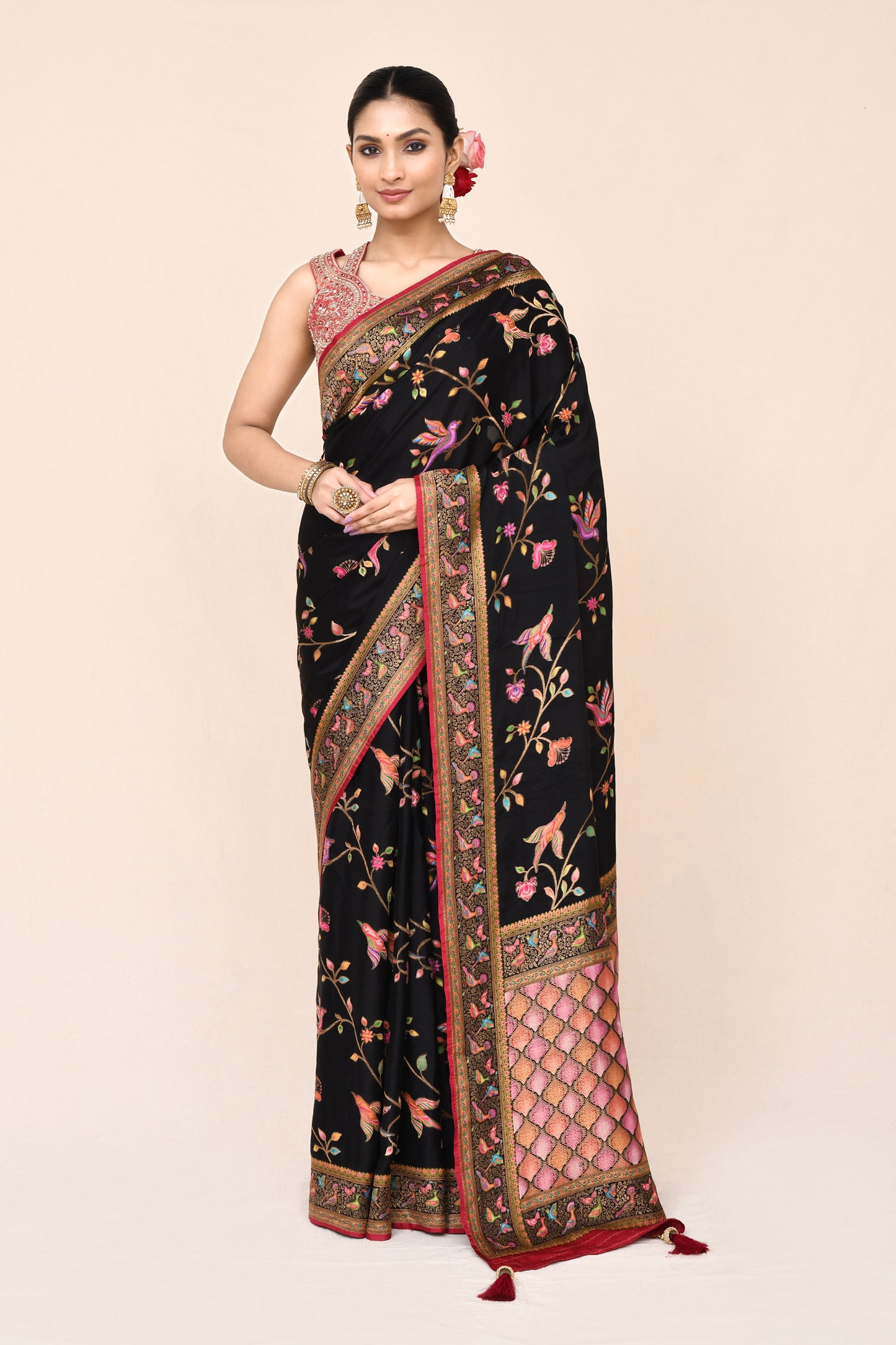 "WAAH BANARAS 023" Black Banarasi Kalamkari Saree