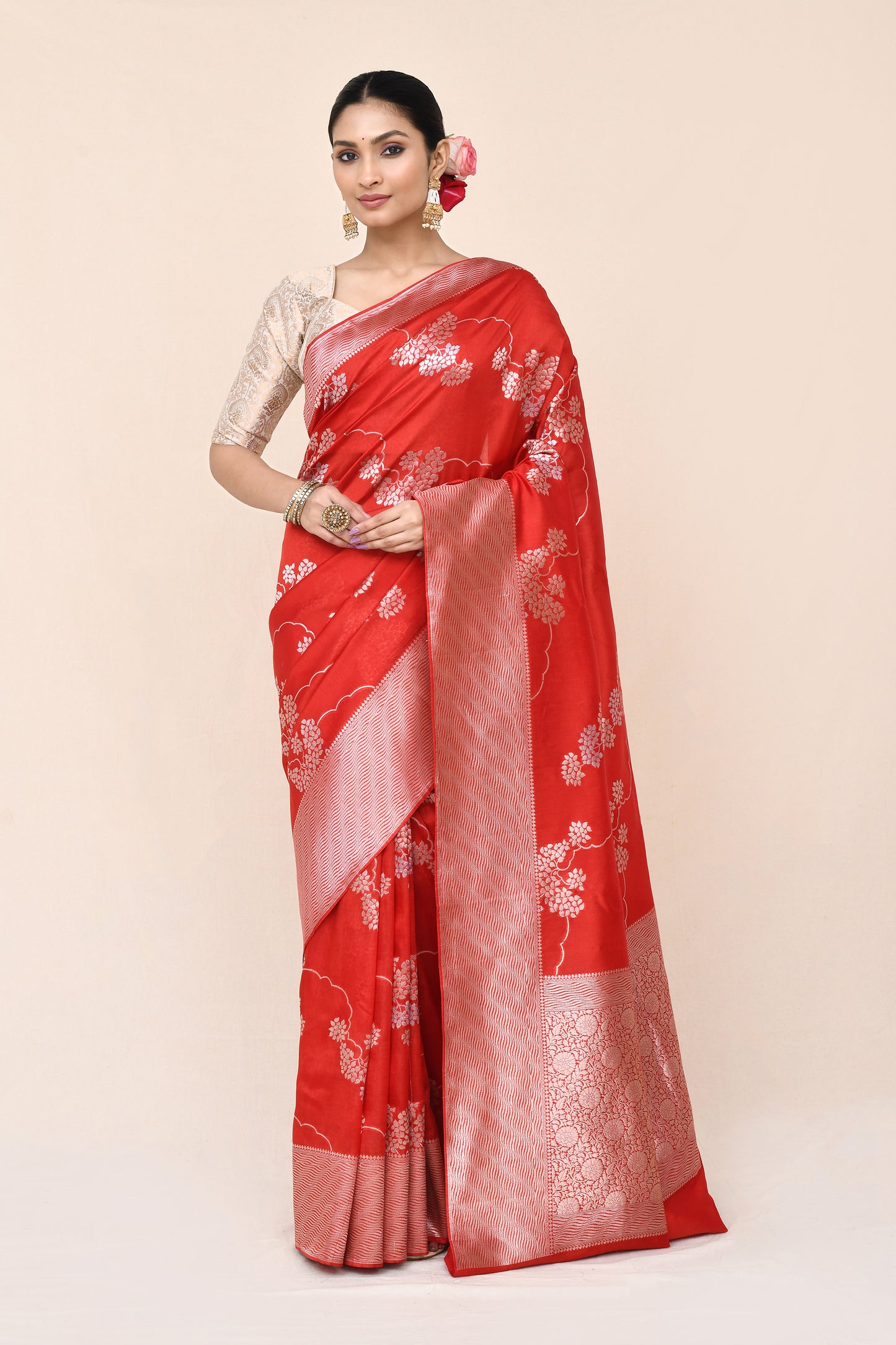 "WAAH BANARAS 035" Red Banarasi Soft Silk Saree