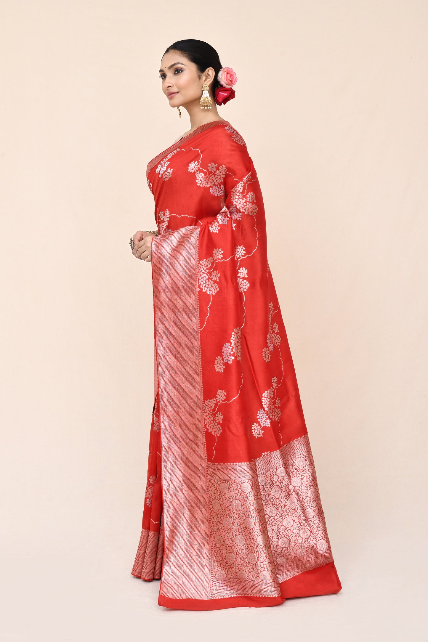 "WAAH BANARAS 035" Red Banarasi Soft Silk Saree