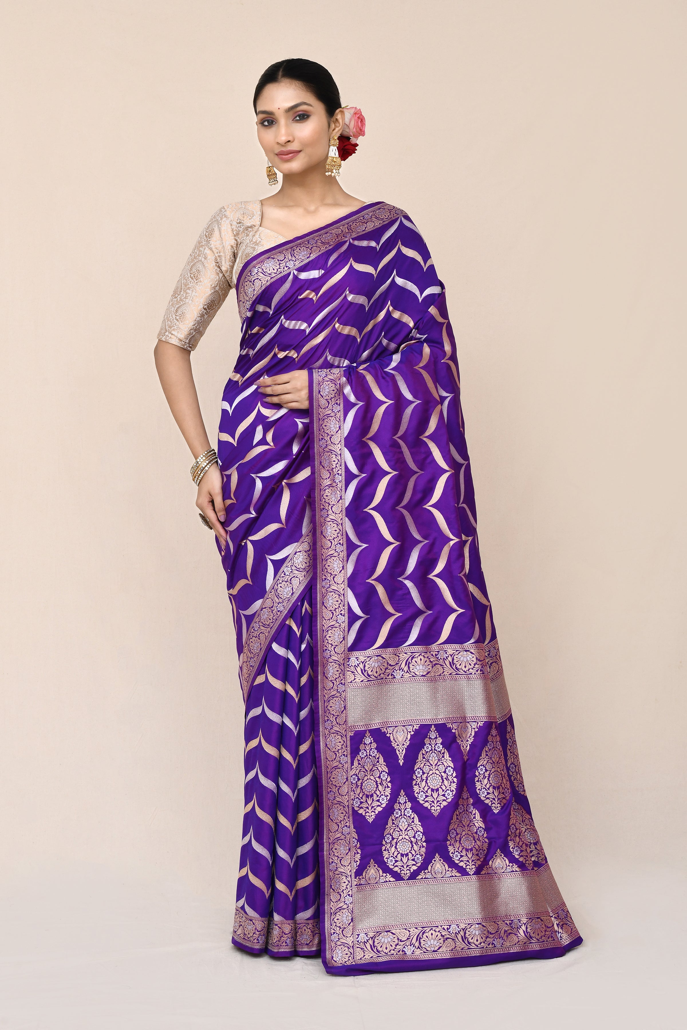 "WAAH BANARAS 036" Purple Banarasi Silk Saree
