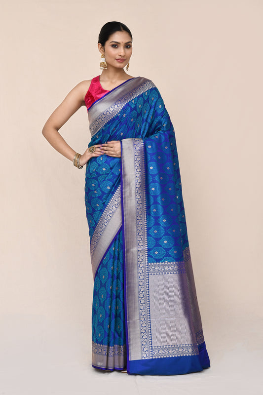 "WAAH BANARAS 038" Cobalt Blue Banarasi Silk Katan Saree