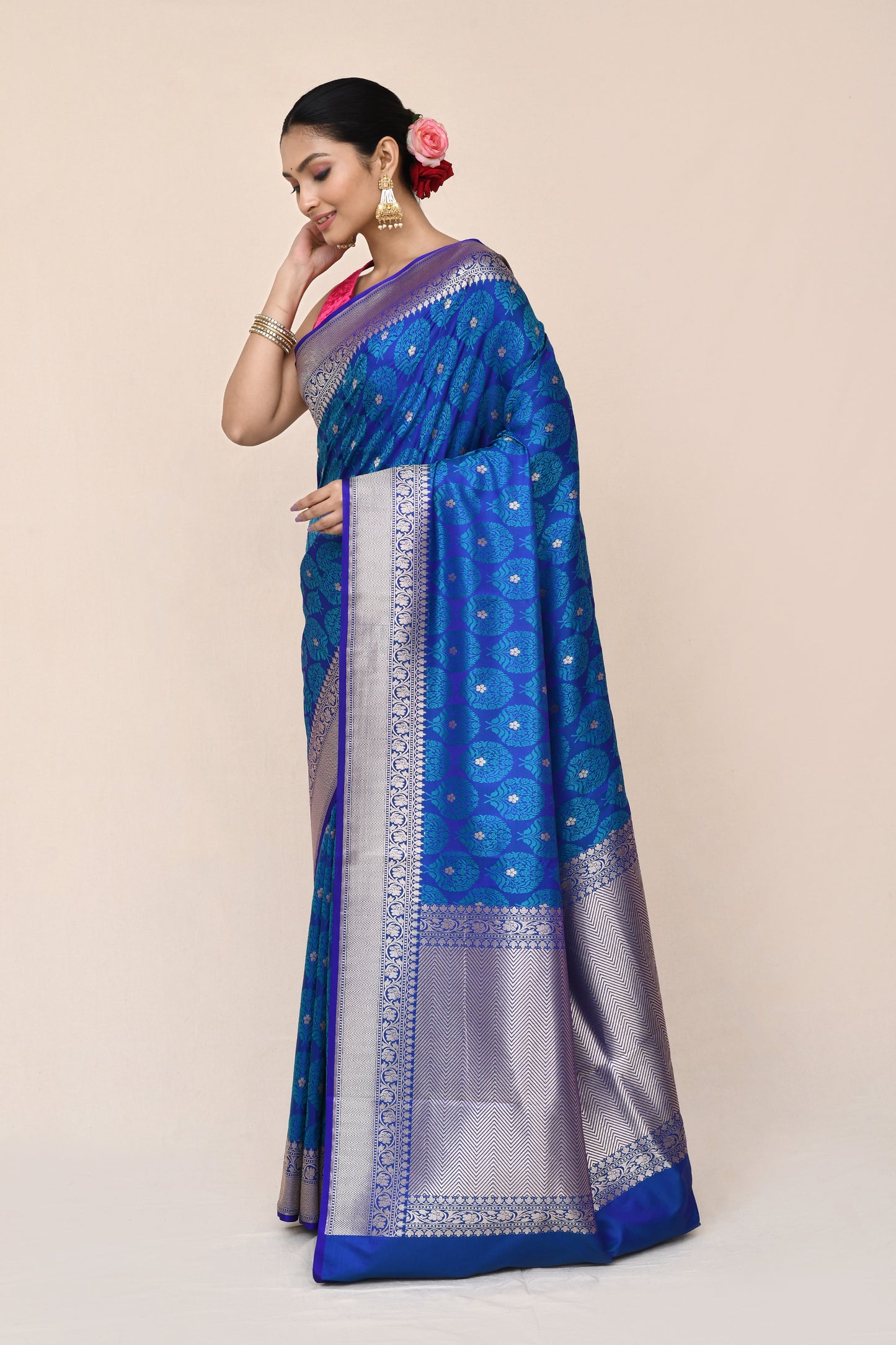"Pavitra" Cobalt Blue Banarasi Silk Katan Saree