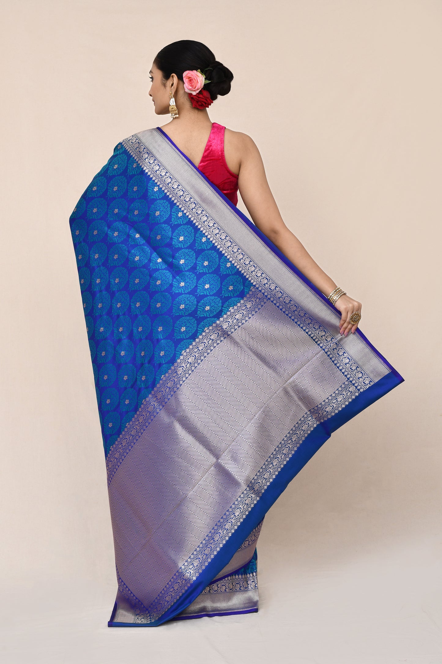 "Pavitra" Cobalt Blue Banarasi Silk Katan Saree