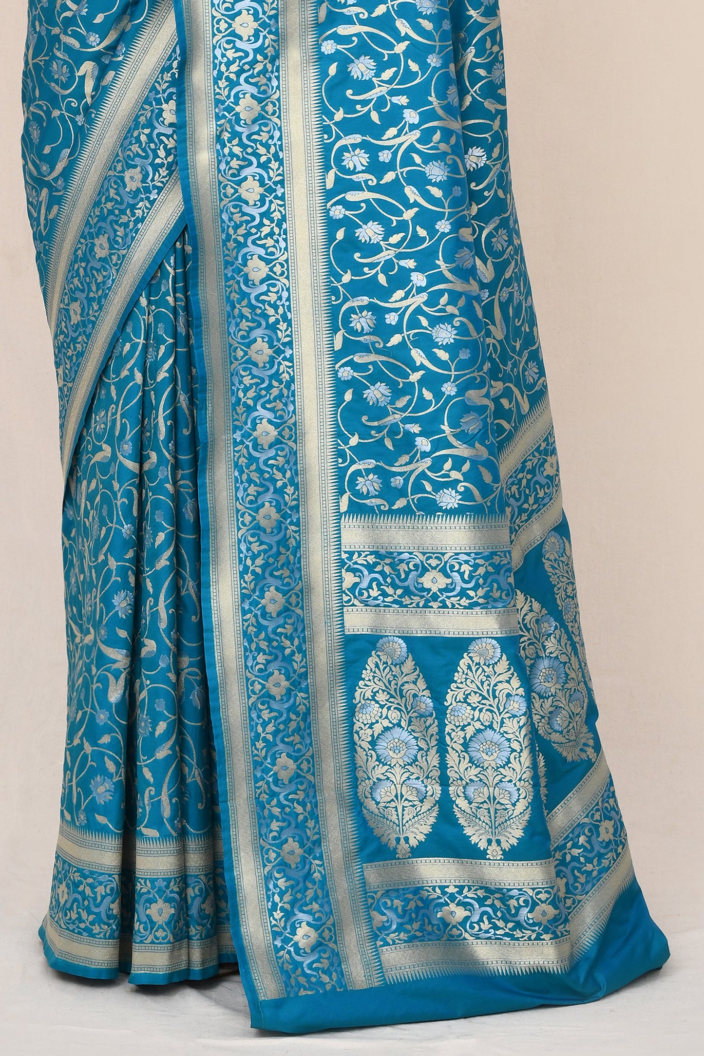 "WAAH BANARAS 041" Capri Blue Banarasi Silk Katan Saree