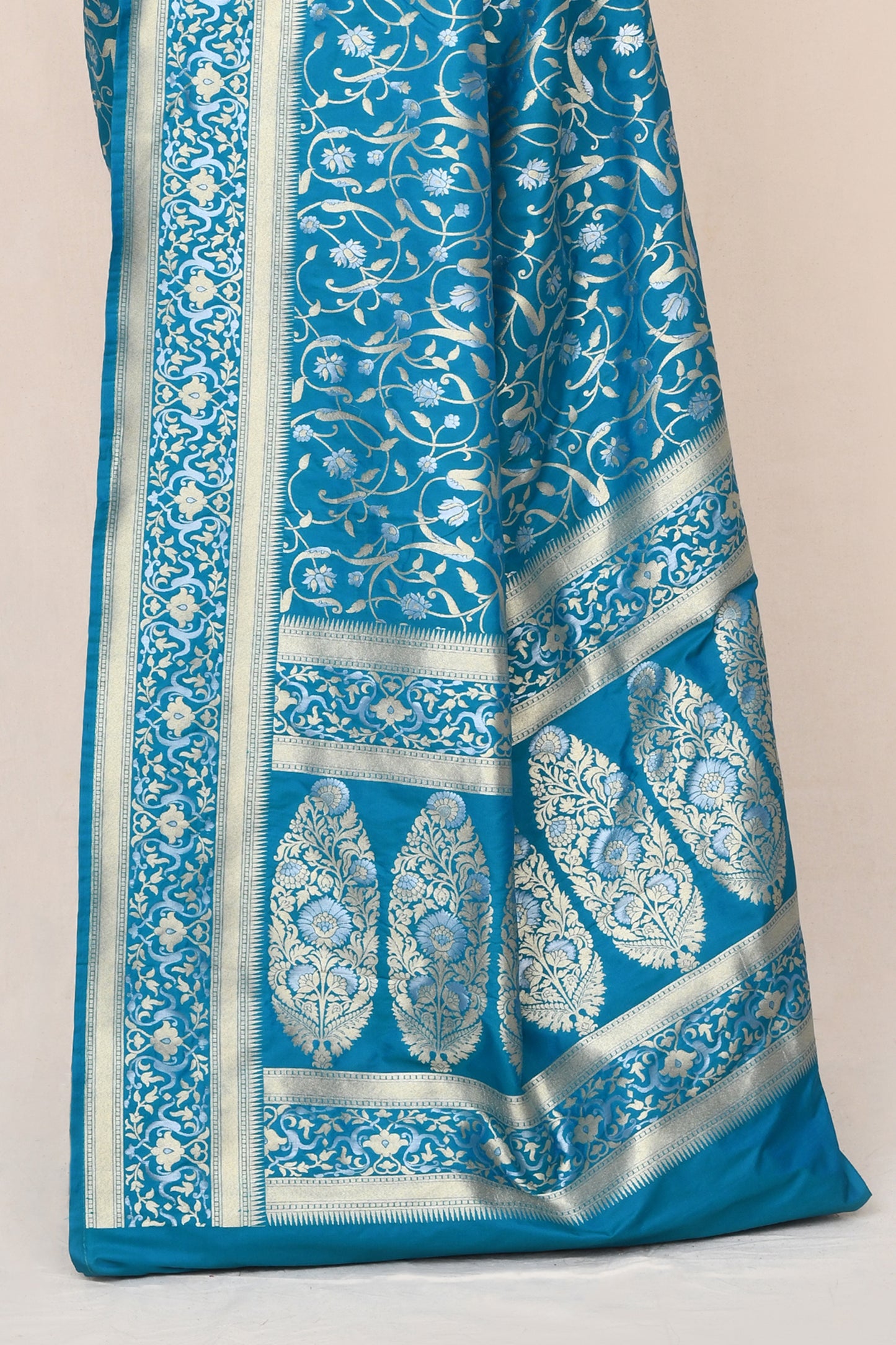 "WAAH BANARAS 041" Capri Blue Banarasi Silk Katan Saree