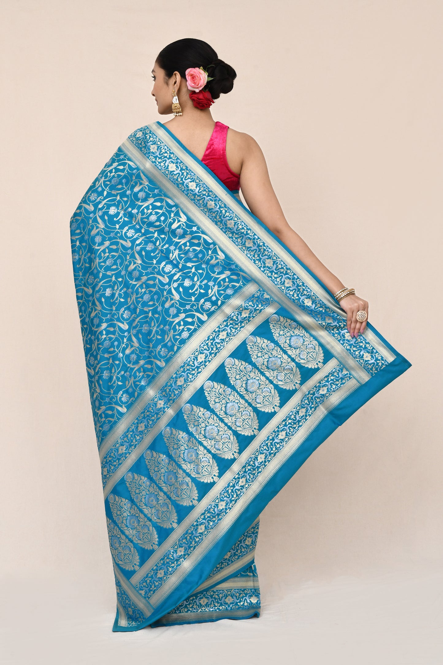 "WAAH BANARAS 041" Capri Blue Banarasi Silk Katan Saree