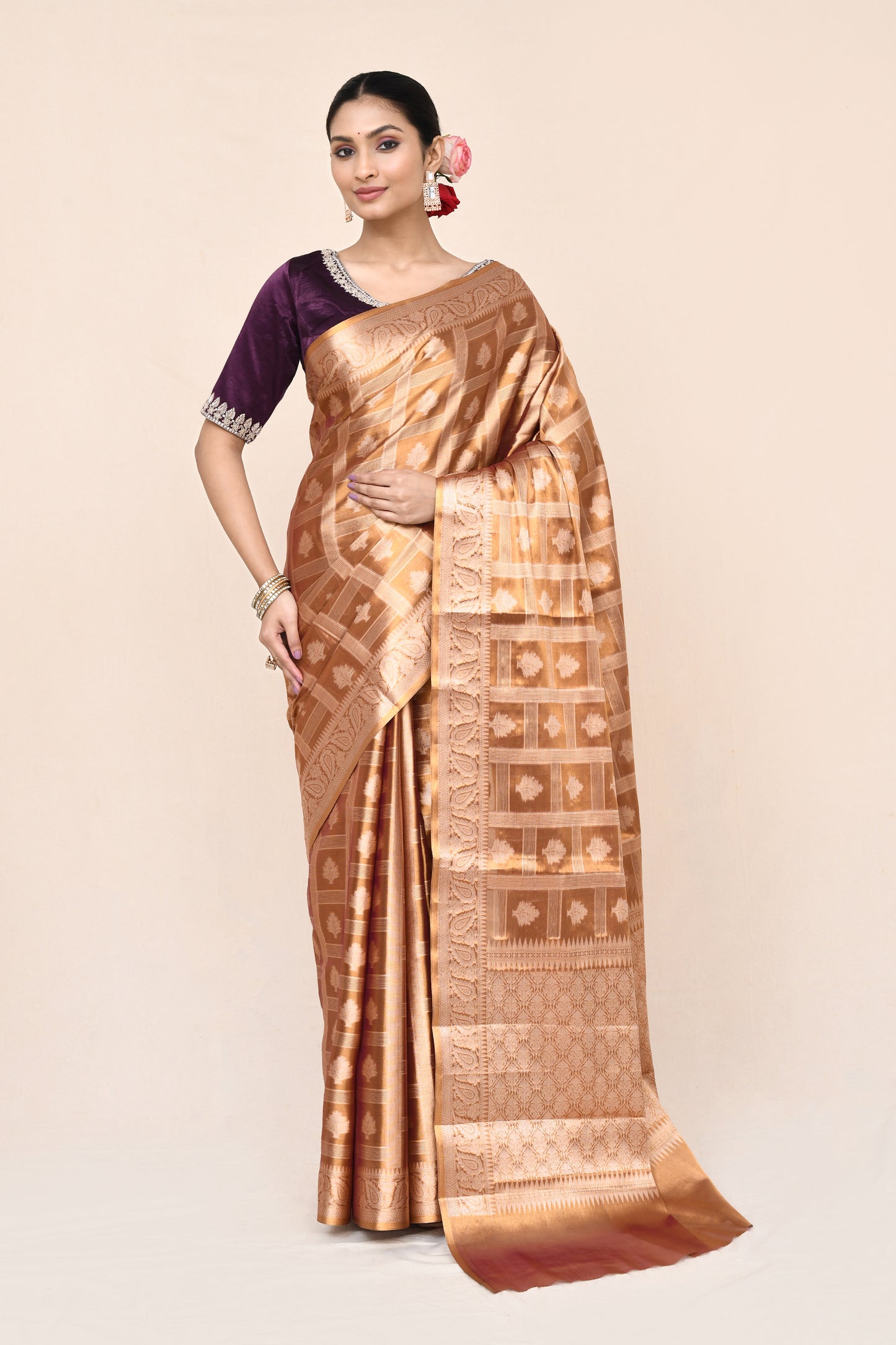 "UTSAV BANARAS 042" Peach Banarasi Tissue Silk Saree