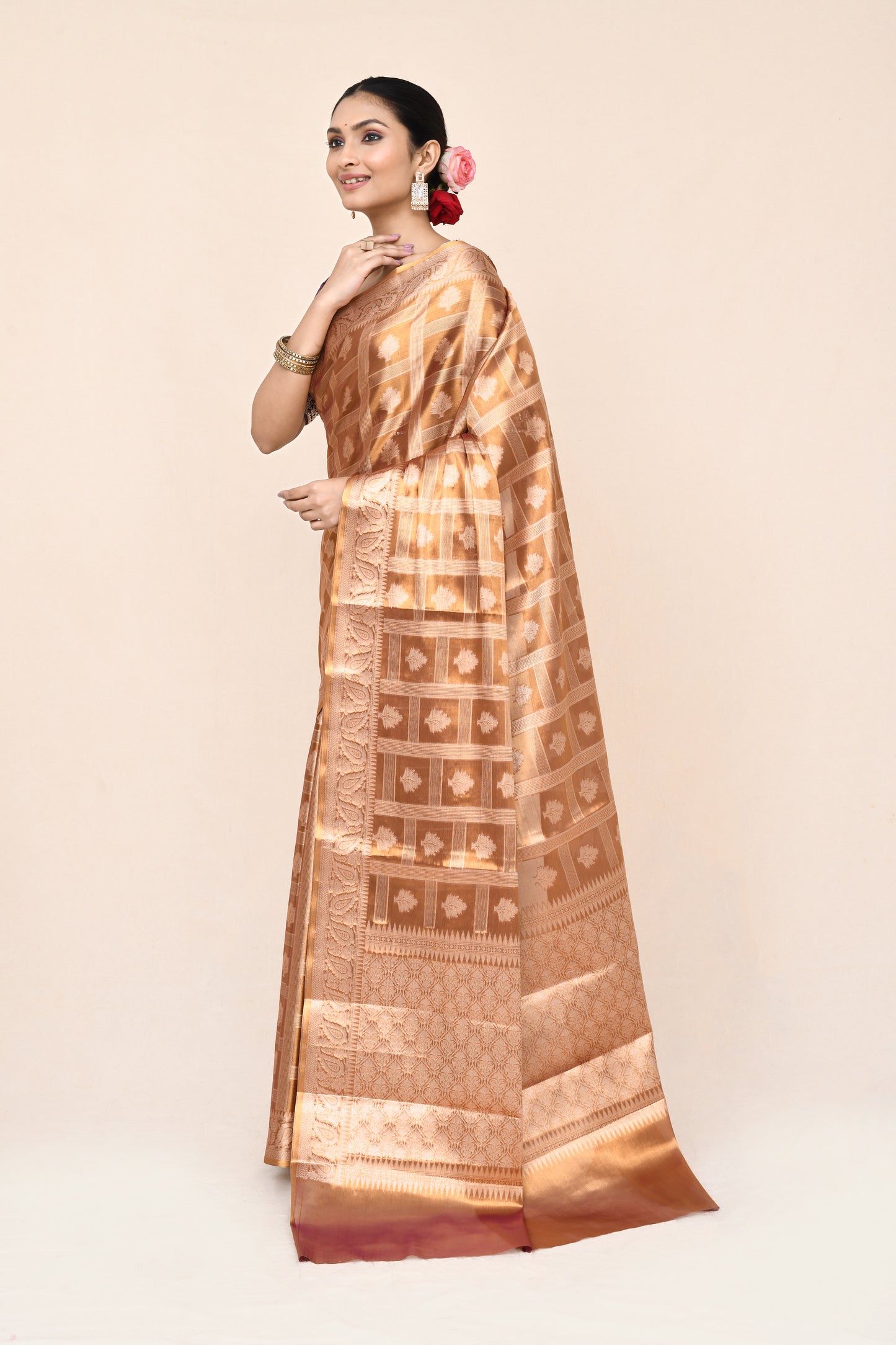 "UTSAV BANARAS 042" Peach Banarasi Tissue Silk Saree