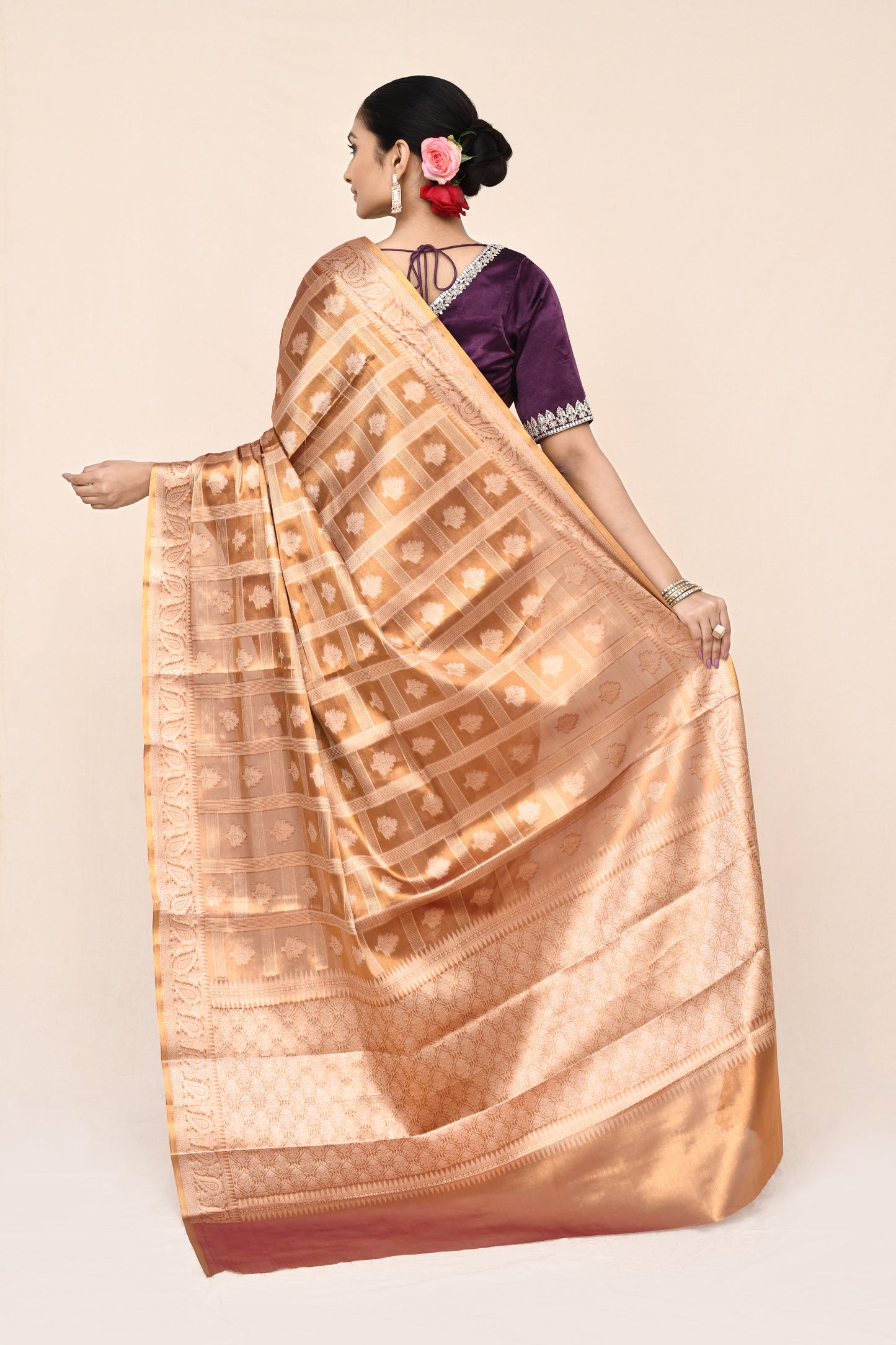 "UTSAV BANARAS 042" Peach Banarasi Tissue Silk Saree