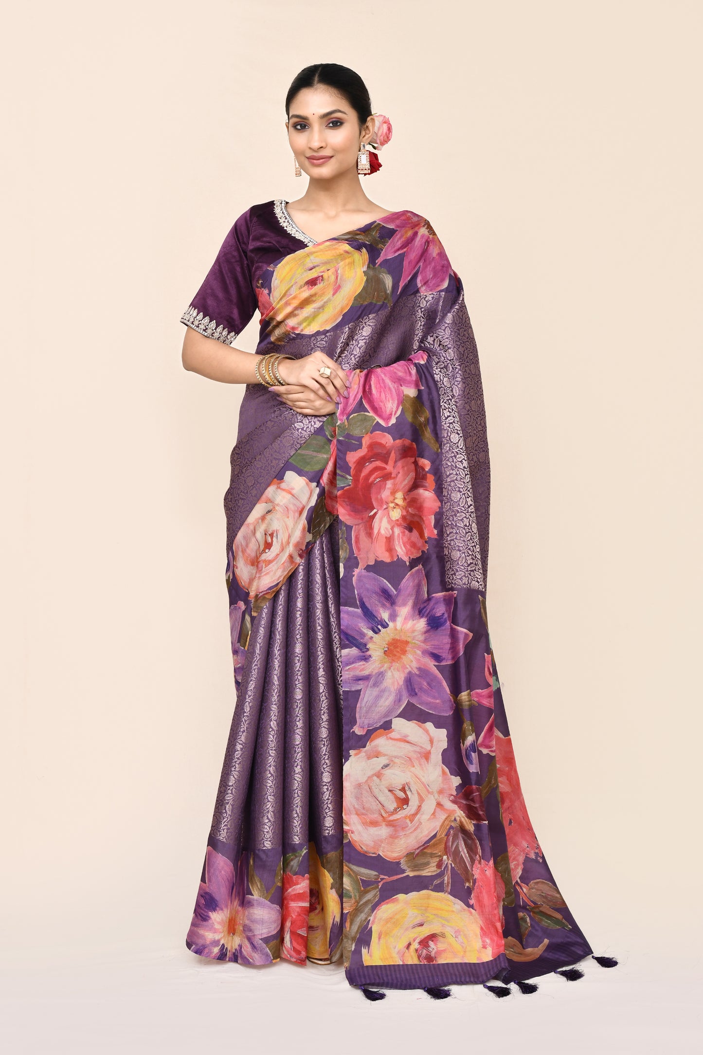 "Jagan" Pure Purple Banarasi Tanchui Silk Saree