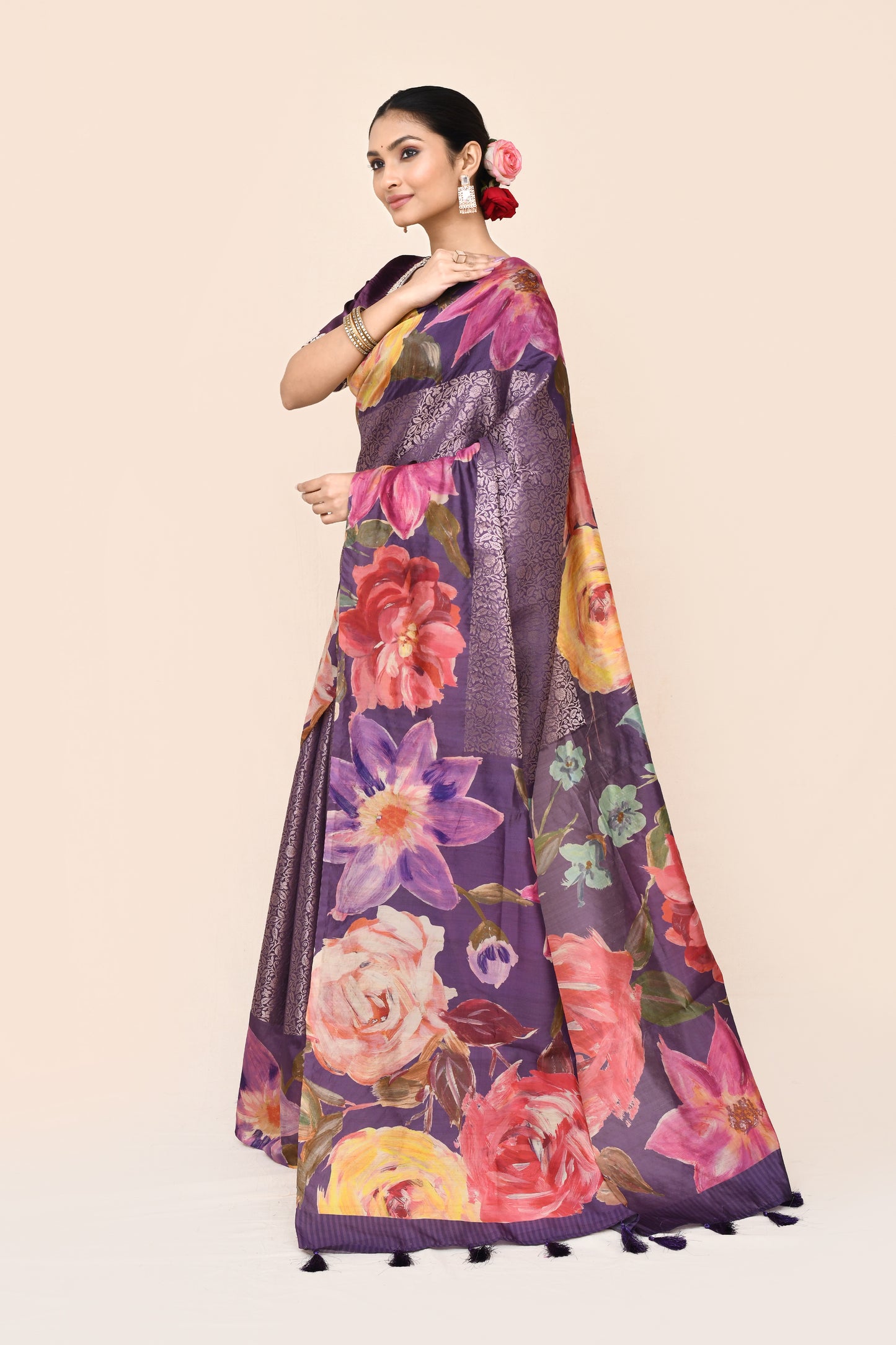 "Jagan" Pure Purple Banarasi Tanchui Silk Saree