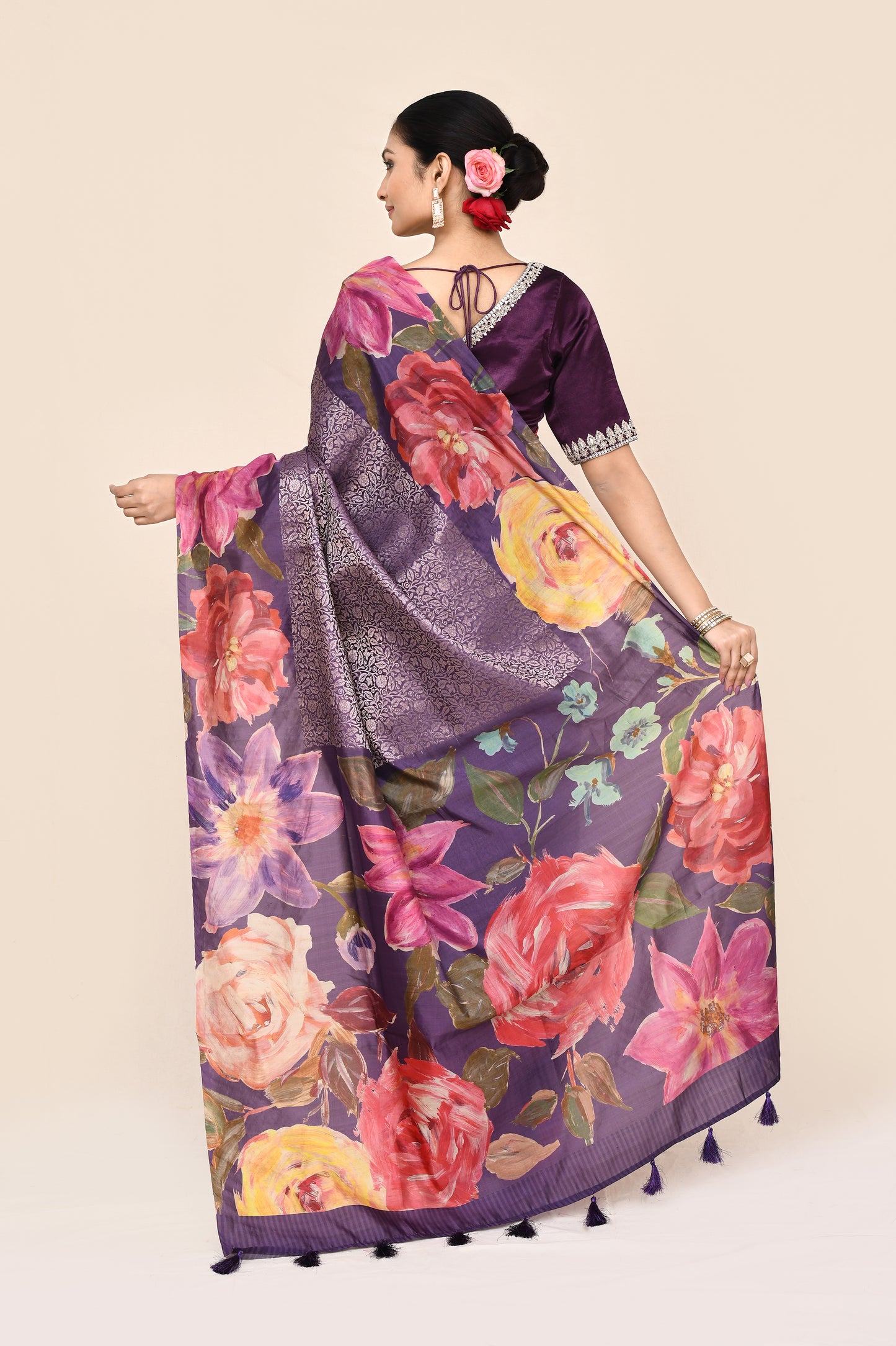 "Jagan" Pure Purple Banarasi Tanchui Silk Saree