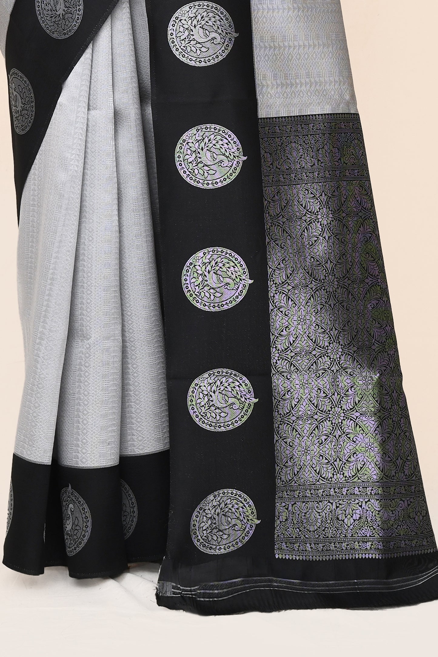 Bhavanes Grey Tanchoi Banarasi Silk Saree