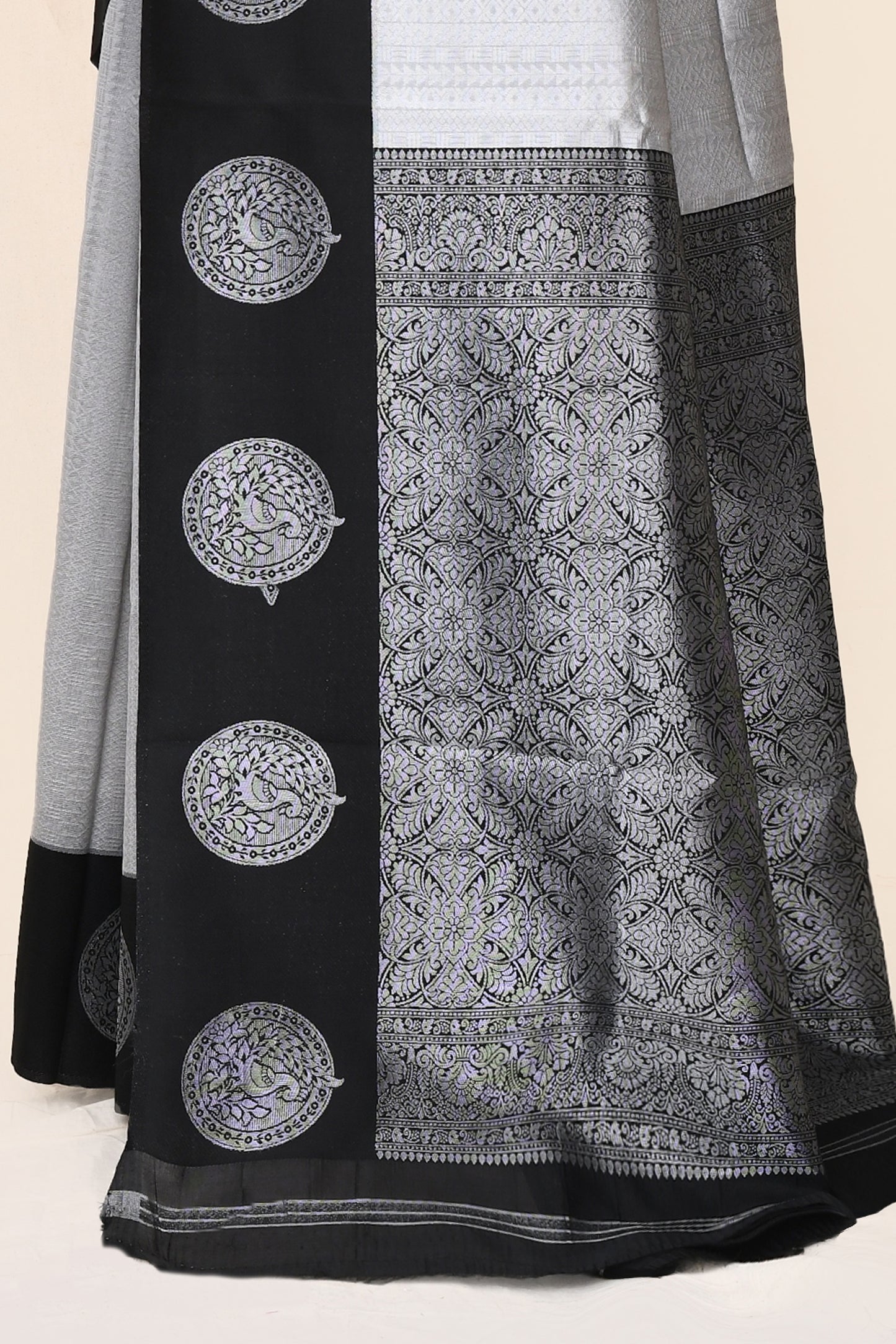 Bhavanes Grey Tanchoi Banarasi Silk Saree