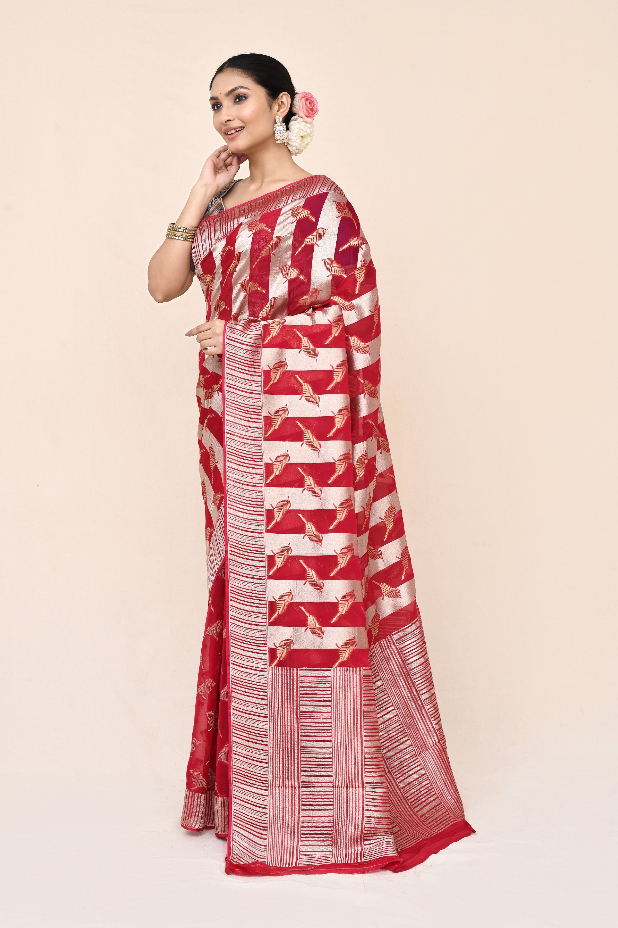 "WAAH BANARAS 049" Rani Banarasi Silk Georgatte Handloom Saree