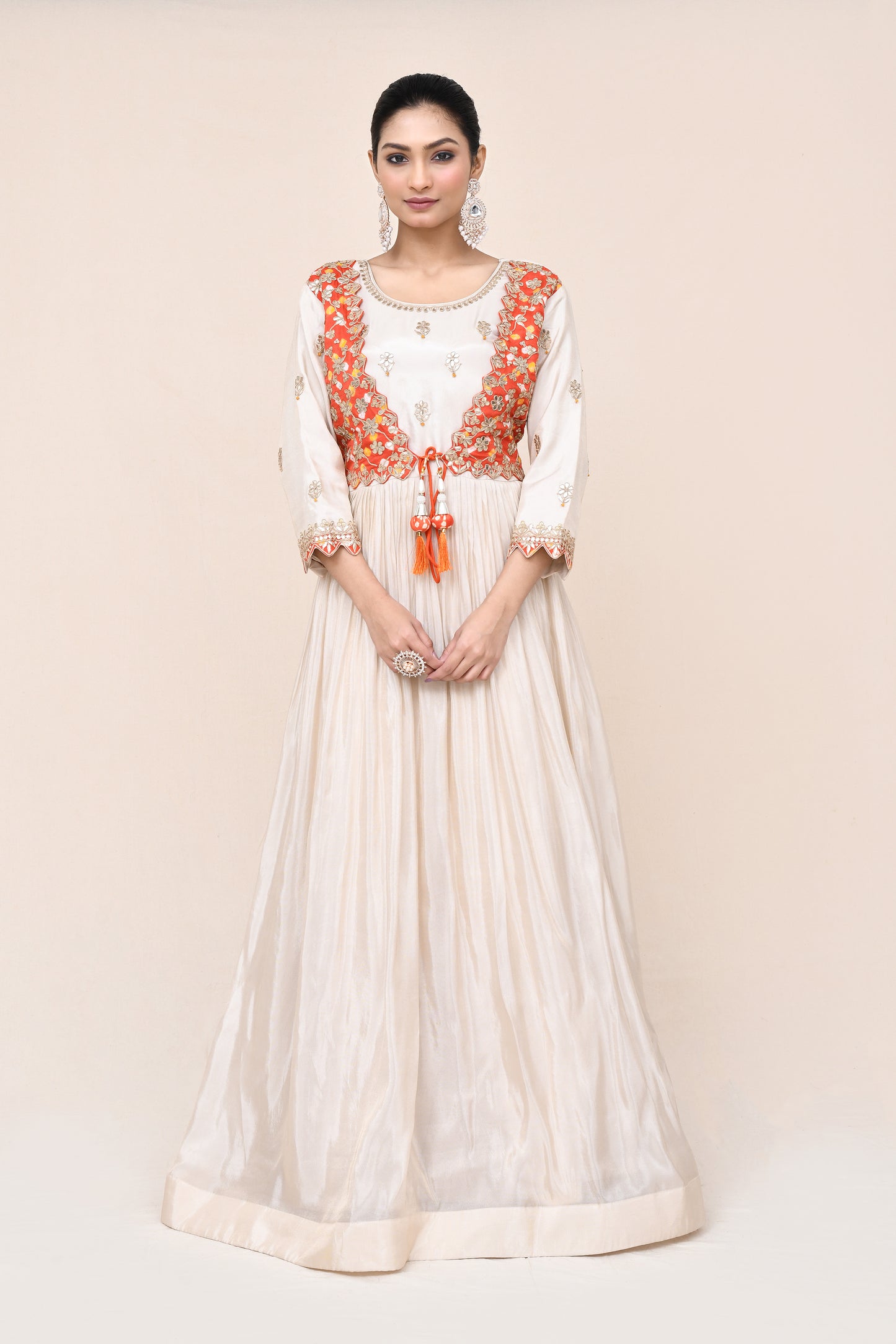 "Rakta" Pure Off White Tissue Silk Gota Patti Work Gown