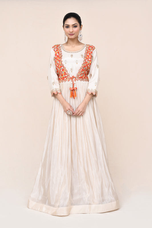 "Rakta" Pure Off White Tissue Silk Gota Patti Work Gown