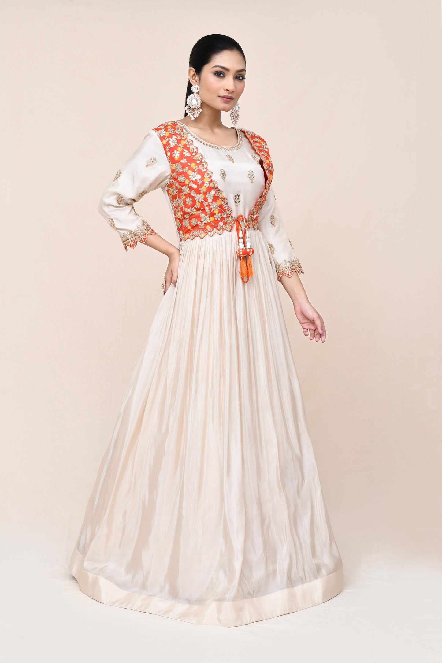 "Rakta" Pure Off White Tissue Silk Gota Patti Work Gown