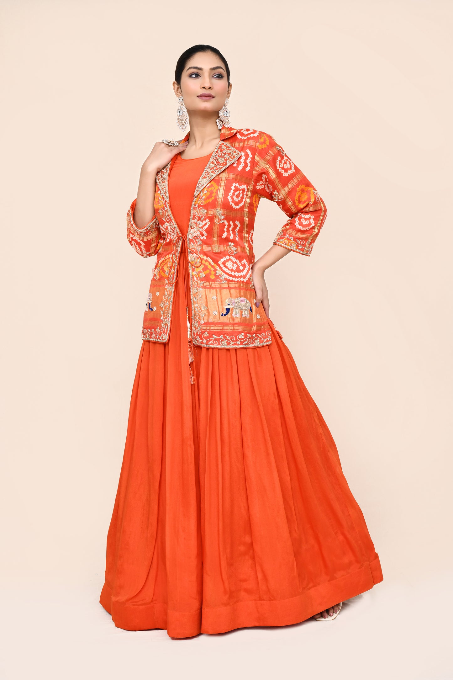"Ekta" Orange Designer Crepe Gown