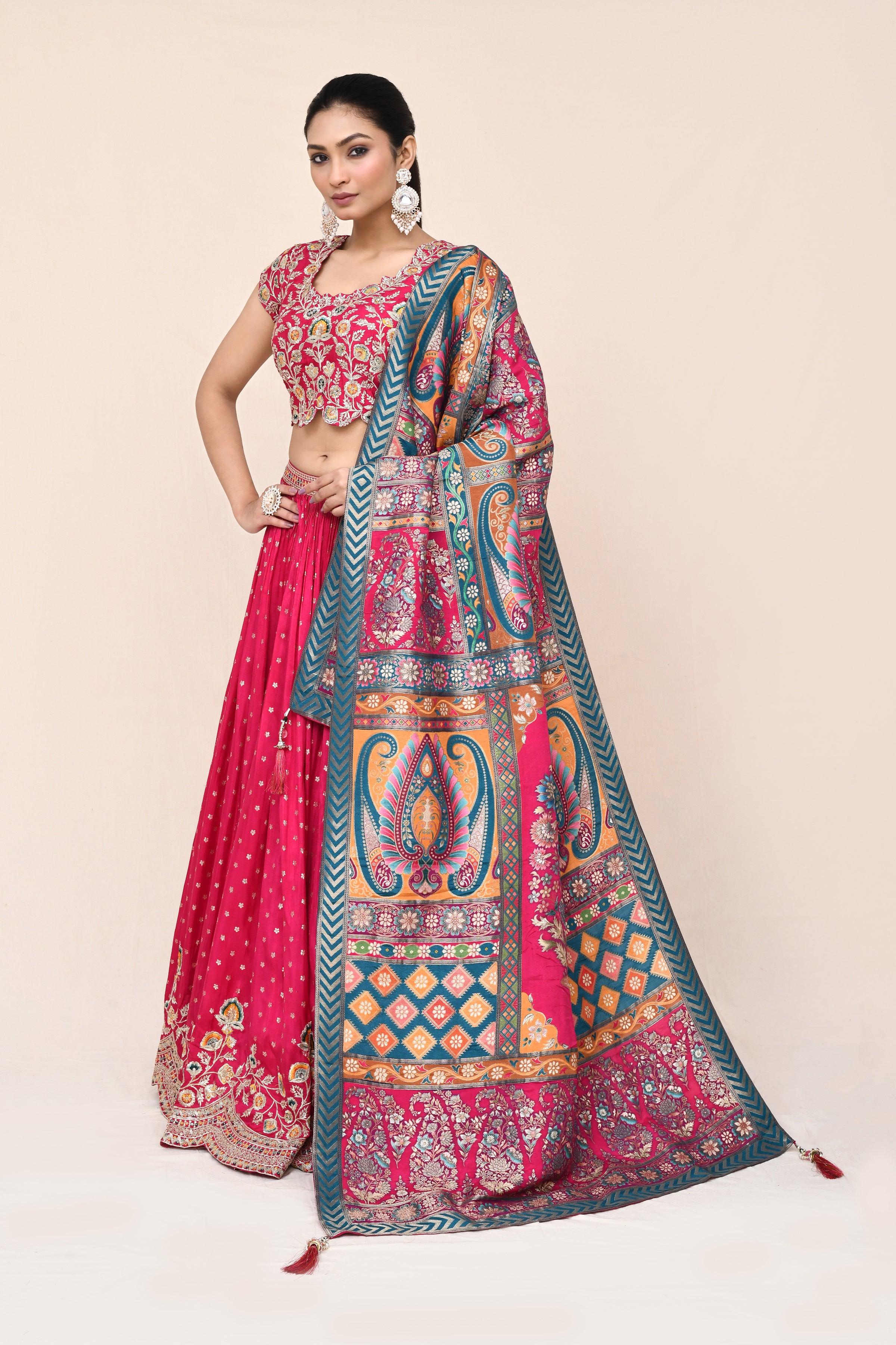 "MANSI 003" Pure Red Banarasi Lehenga