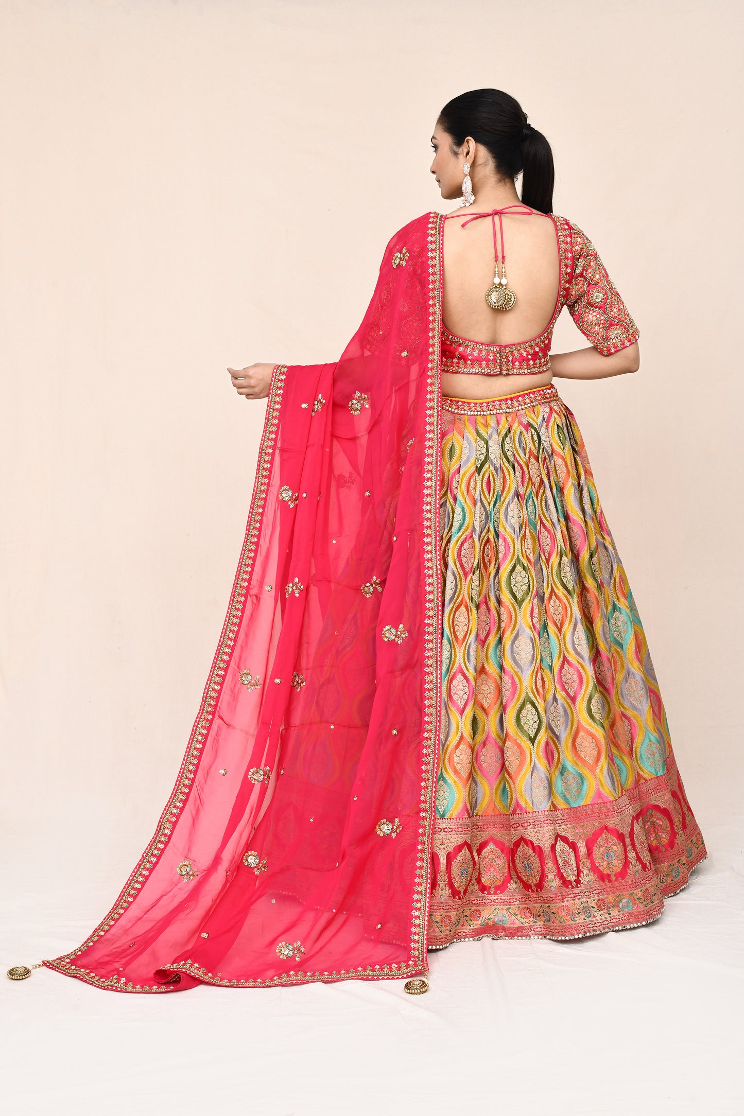 "Champri" Multi Color Pure Banarasi Silk Lehenga