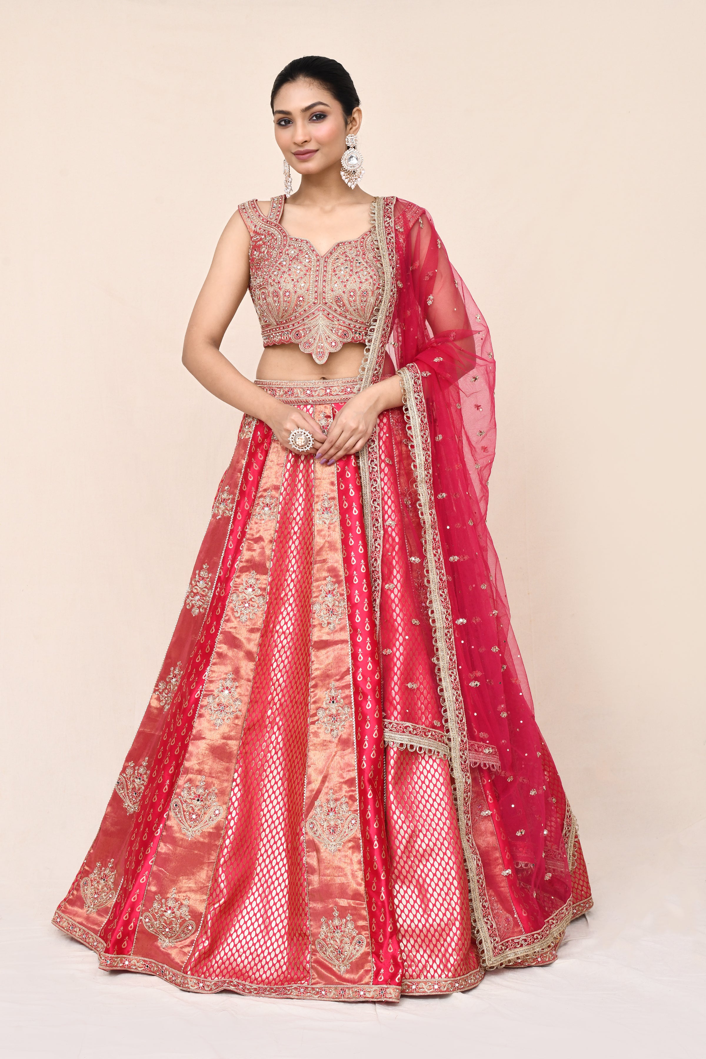 "MANSI 006" Magenta Pure Banarasi Silk Lehenga With Stitched Blouse
