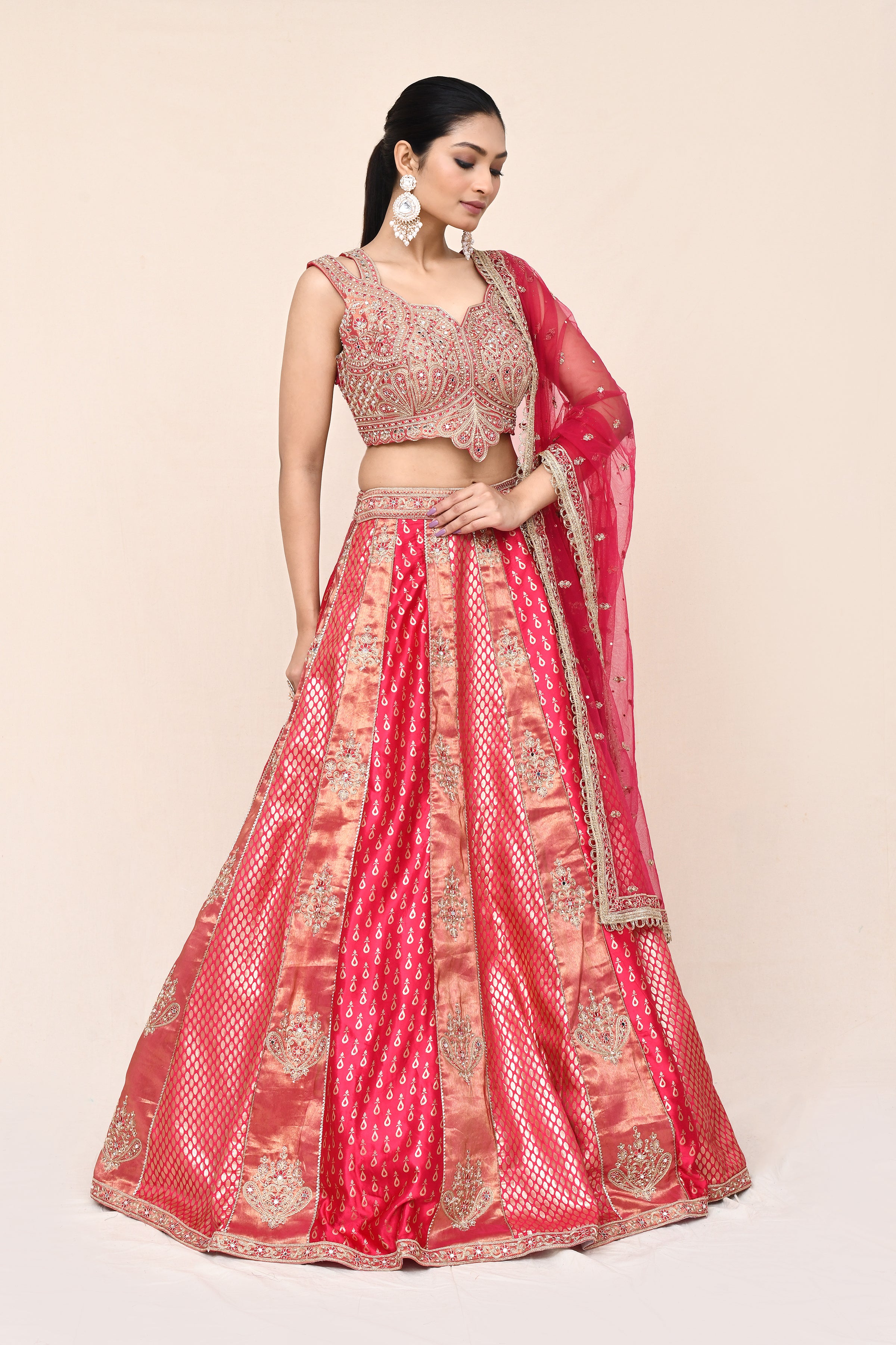 "MANSI 006" Magenta Pure Banarasi Silk Lehenga With Stitched Blouse