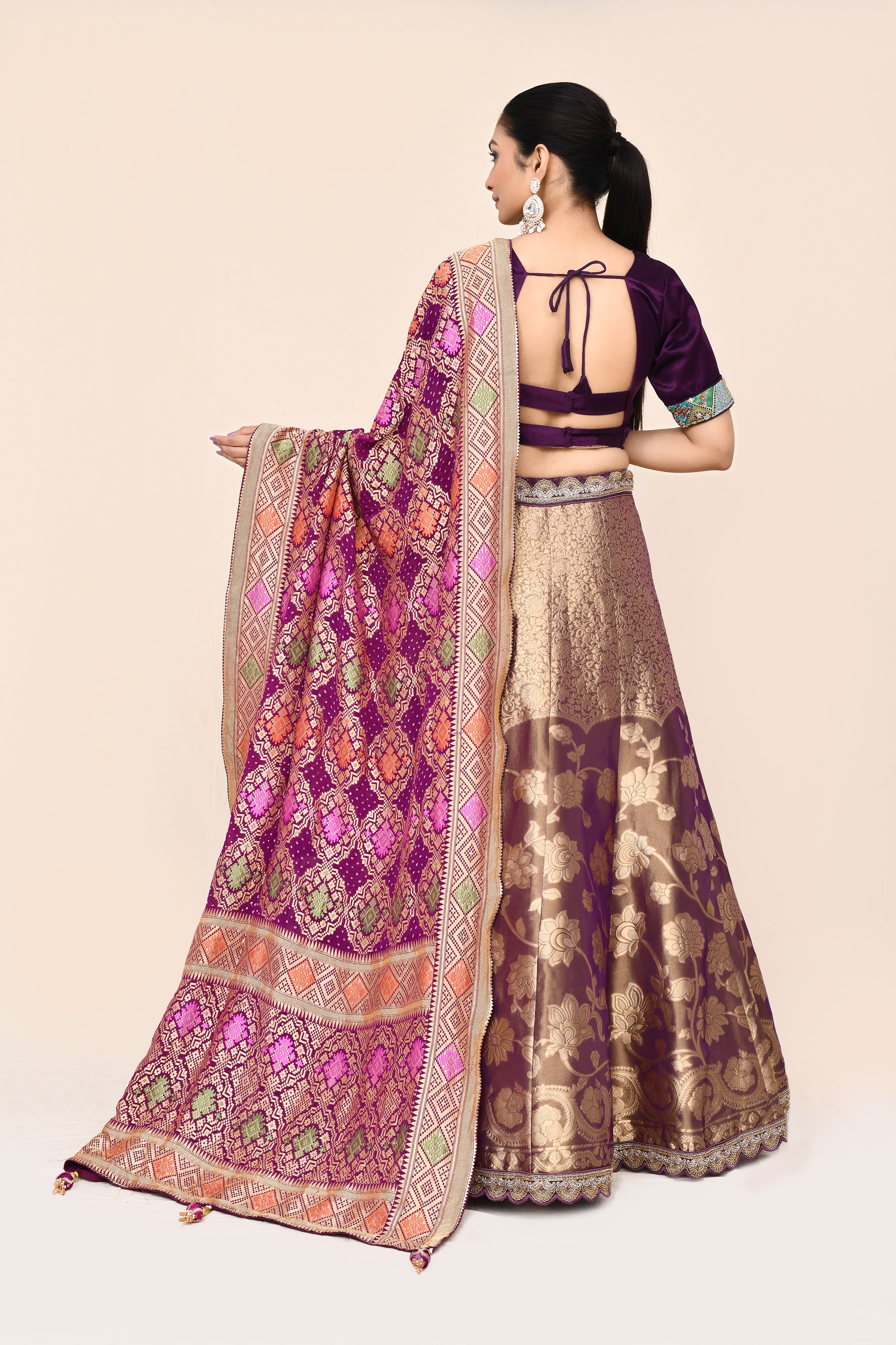 "MANSI 007" Purple Pure Banarasi Tissue Silk Lehenga with Kaddi Georgette Dupatta