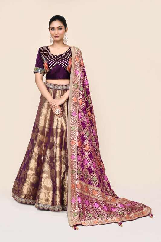 "MANSI 007" Purple Pure Banarasi Tissue Silk Lehenga with Kaddi Georgette Dupatta