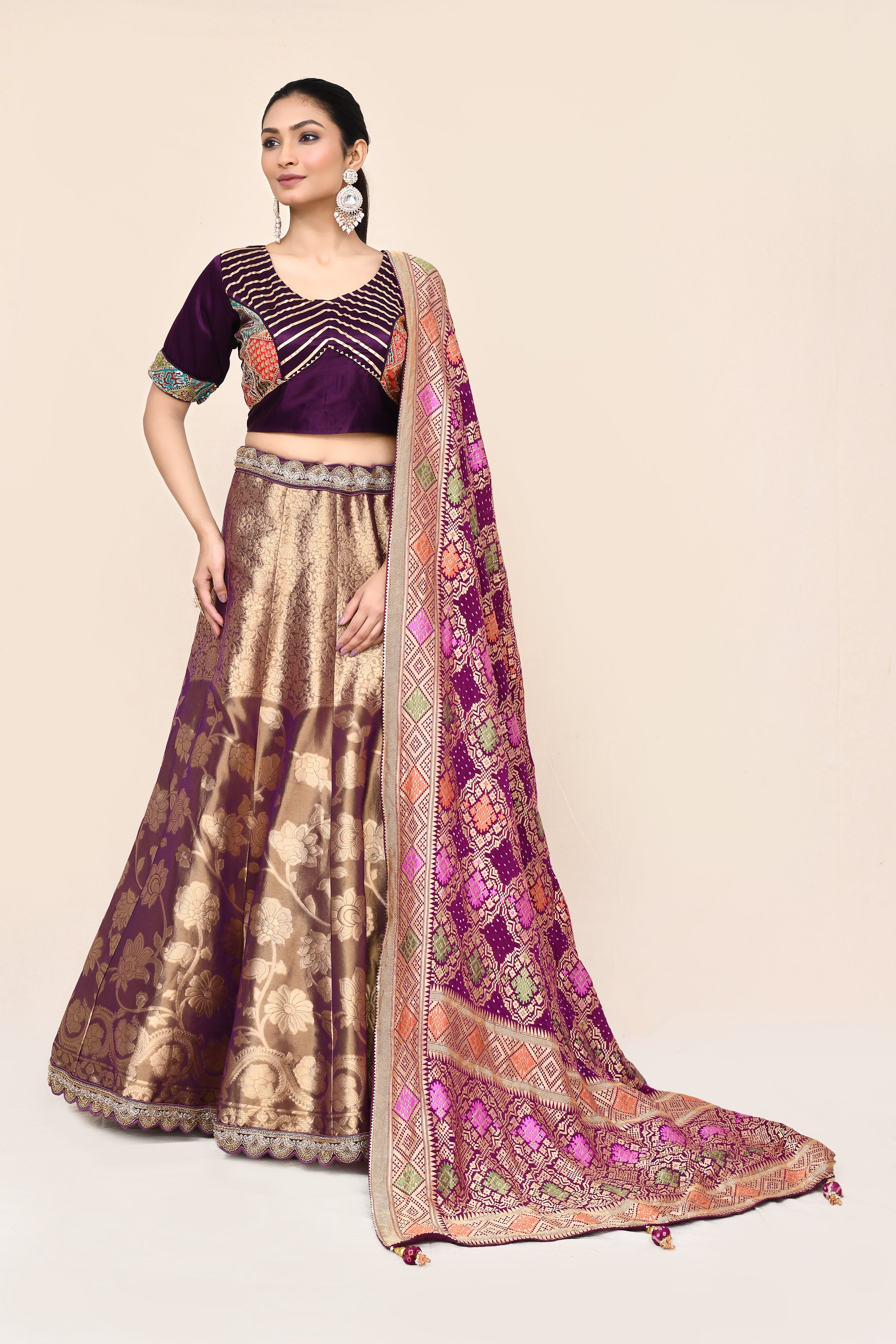 "MANSI 007" Purple Pure Banarasi Tissue Silk Lehenga with Kaddi Georgette Dupatta