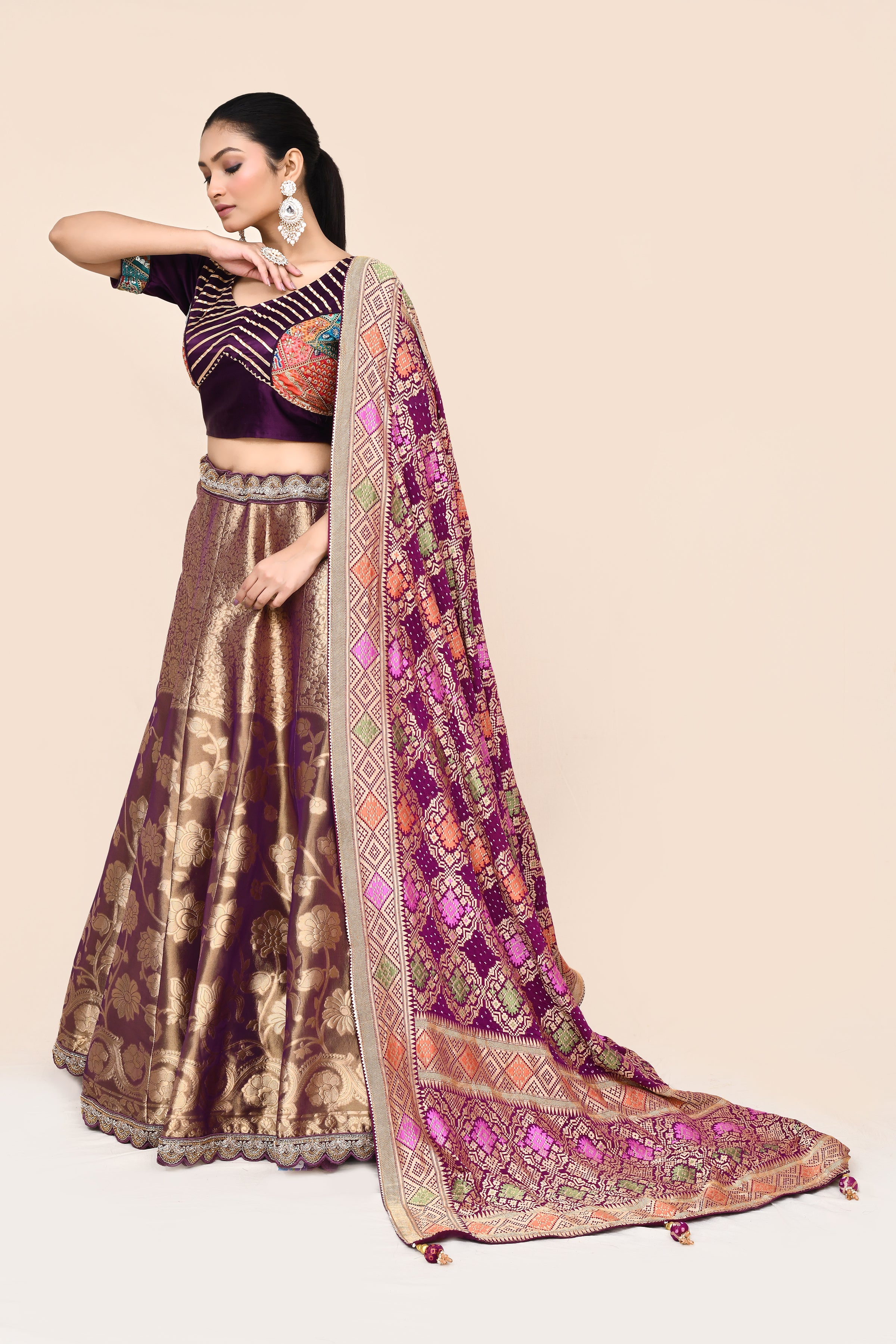 "MANSI 007" Purple Pure Banarasi Tissue Silk Lehenga with Kaddi Georgette Dupatta