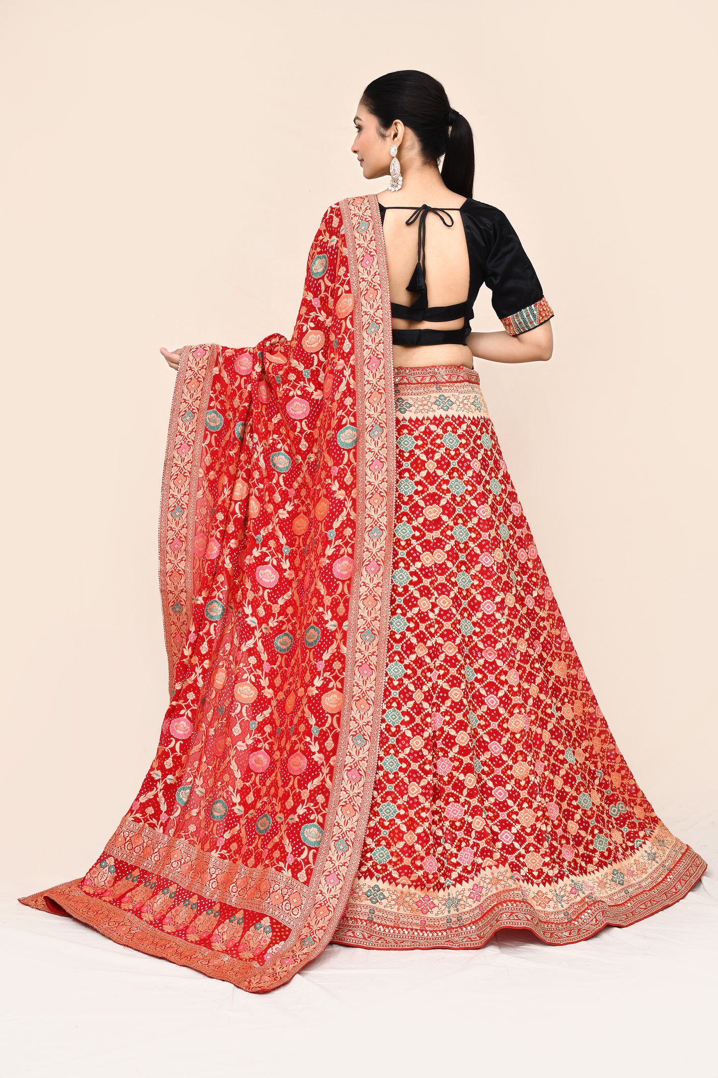 "MANSI 008" Pure Cherry Red Khaddi Georgette Lehenga