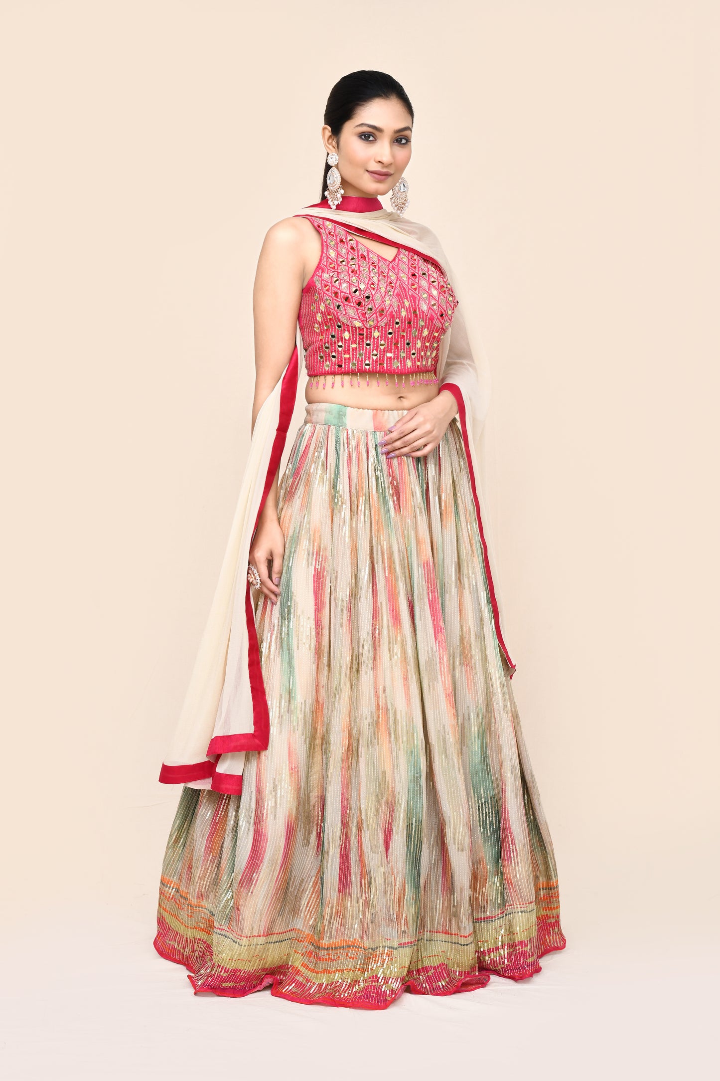 "Padhi" Pure Multi Color Georgette Sequence Lehenga