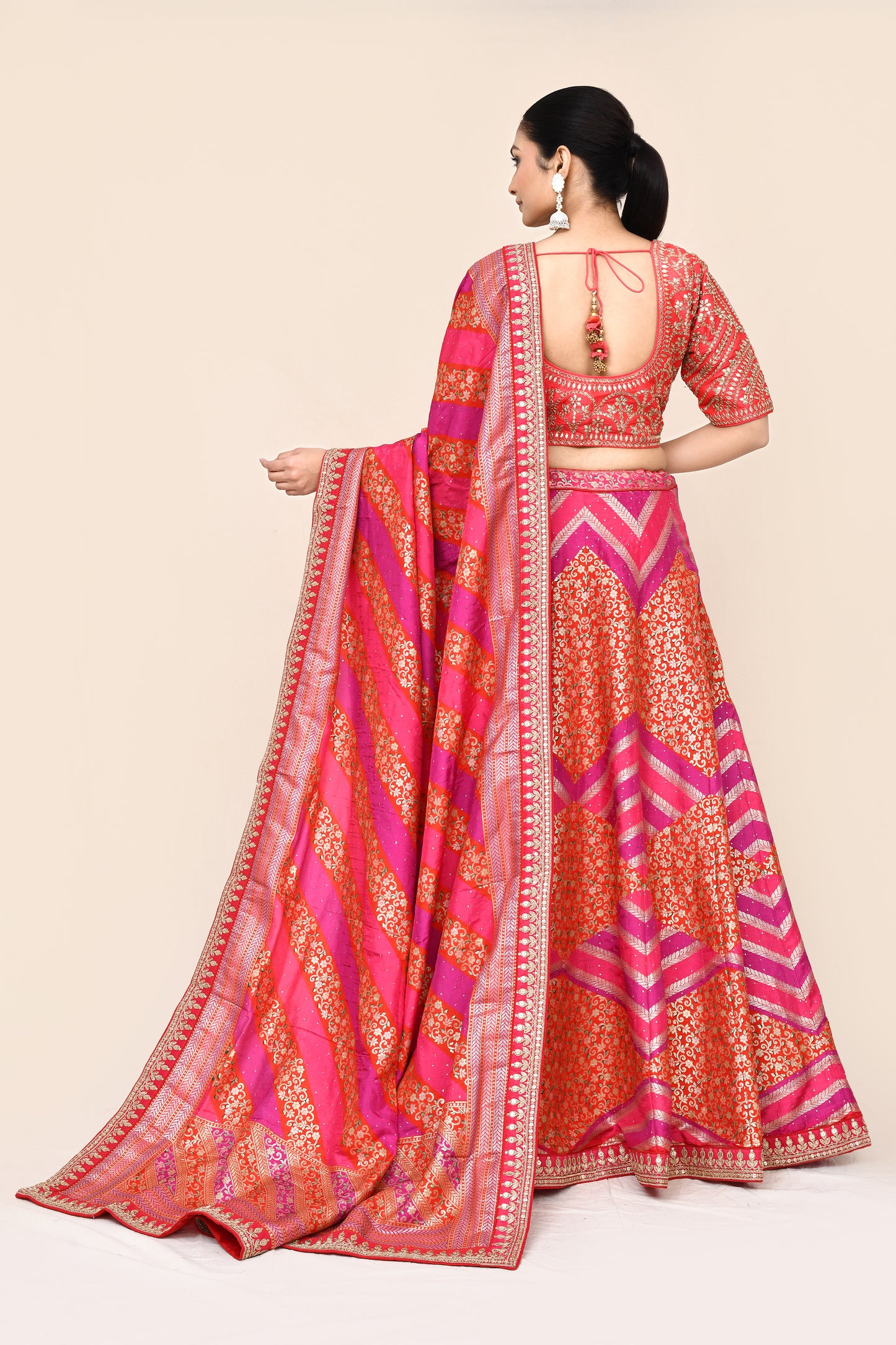 "MANSI 014" Pure Red Banarasi Lehenga