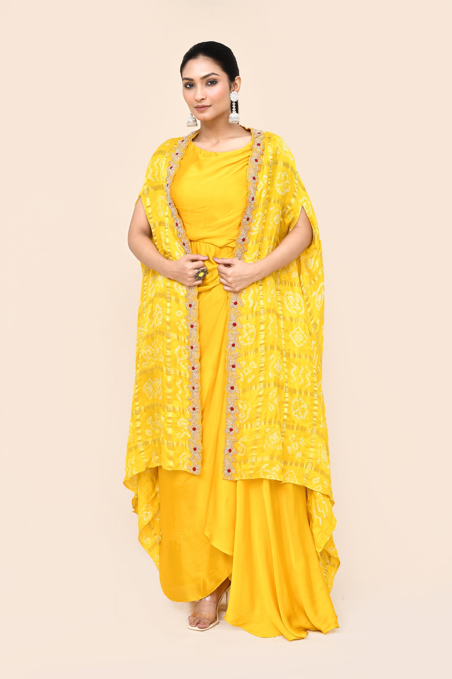 "Mansi 015" Pure Yellow Gajji Silk Designer Dress