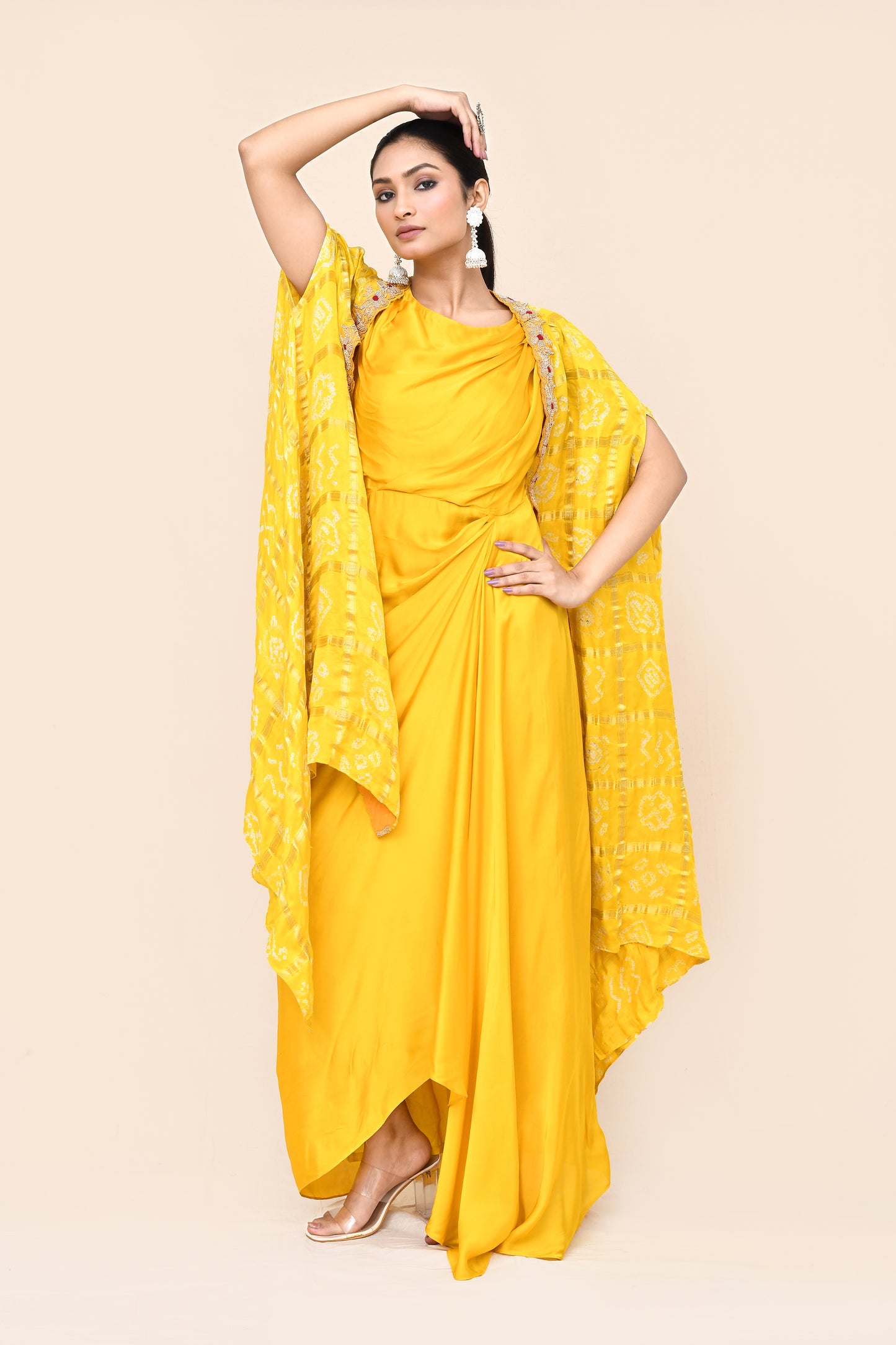 "Mansi 015" Pure Yellow Gajji Silk Designer Dress