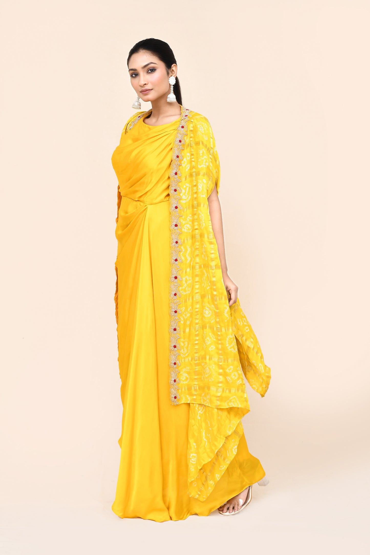 "Mansi 015" Pure Yellow Gajji Silk Designer Dress