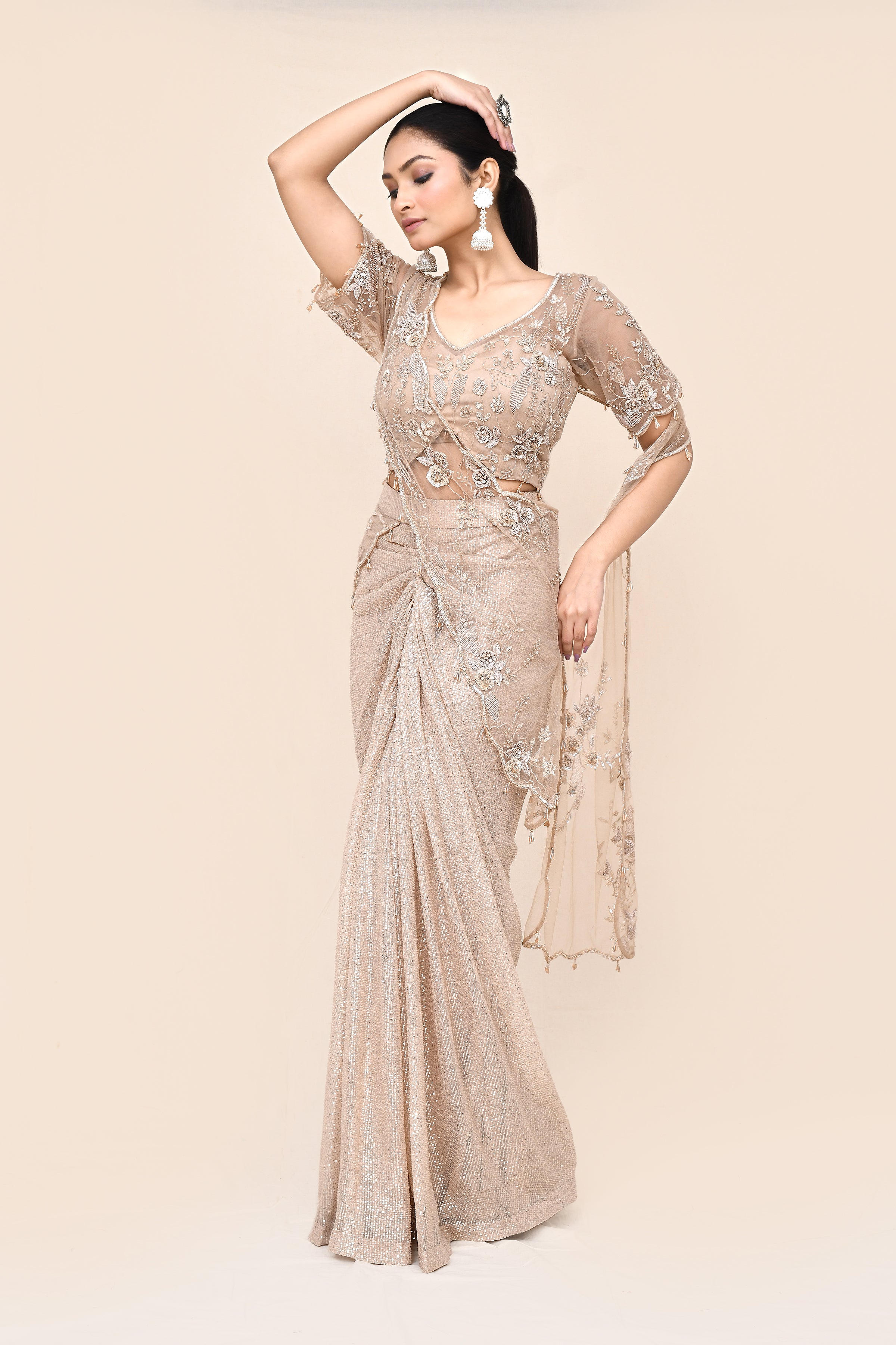 "VIRASAT 196" Chiku Color Pure Designer Stitch Saree