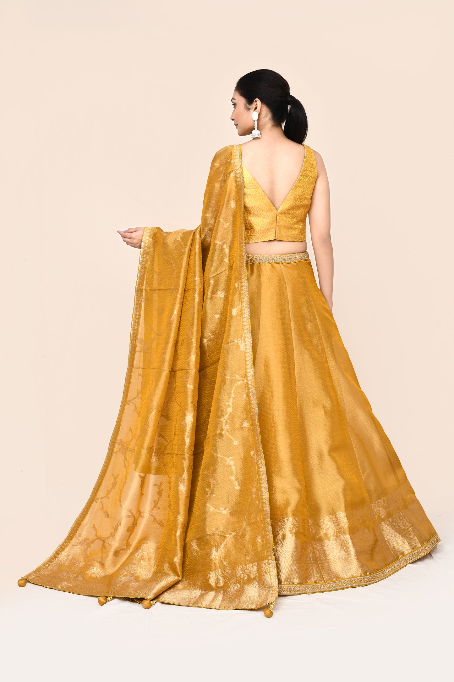"Ranjitha" Mustard Pure Banarasi Silk Lehenga