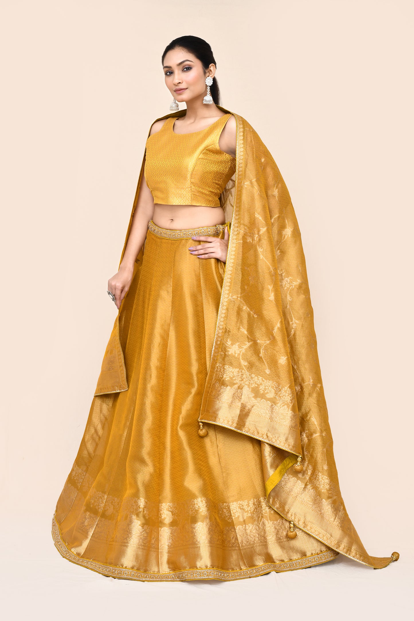 "Ranjitha" Mustard Pure Banarasi Silk Lehenga