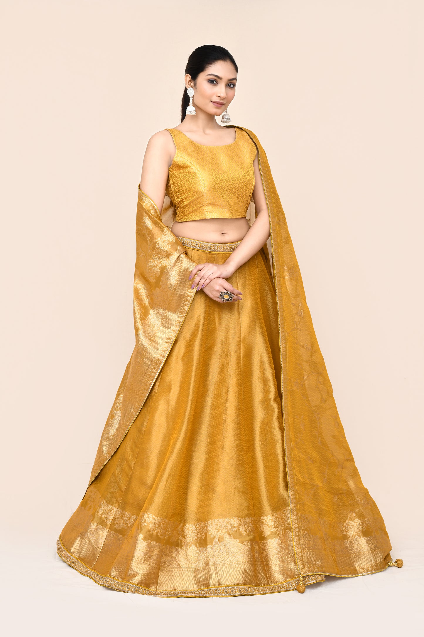 "Mansi 016" Mustard Pure Banarasi Silk Lehenga