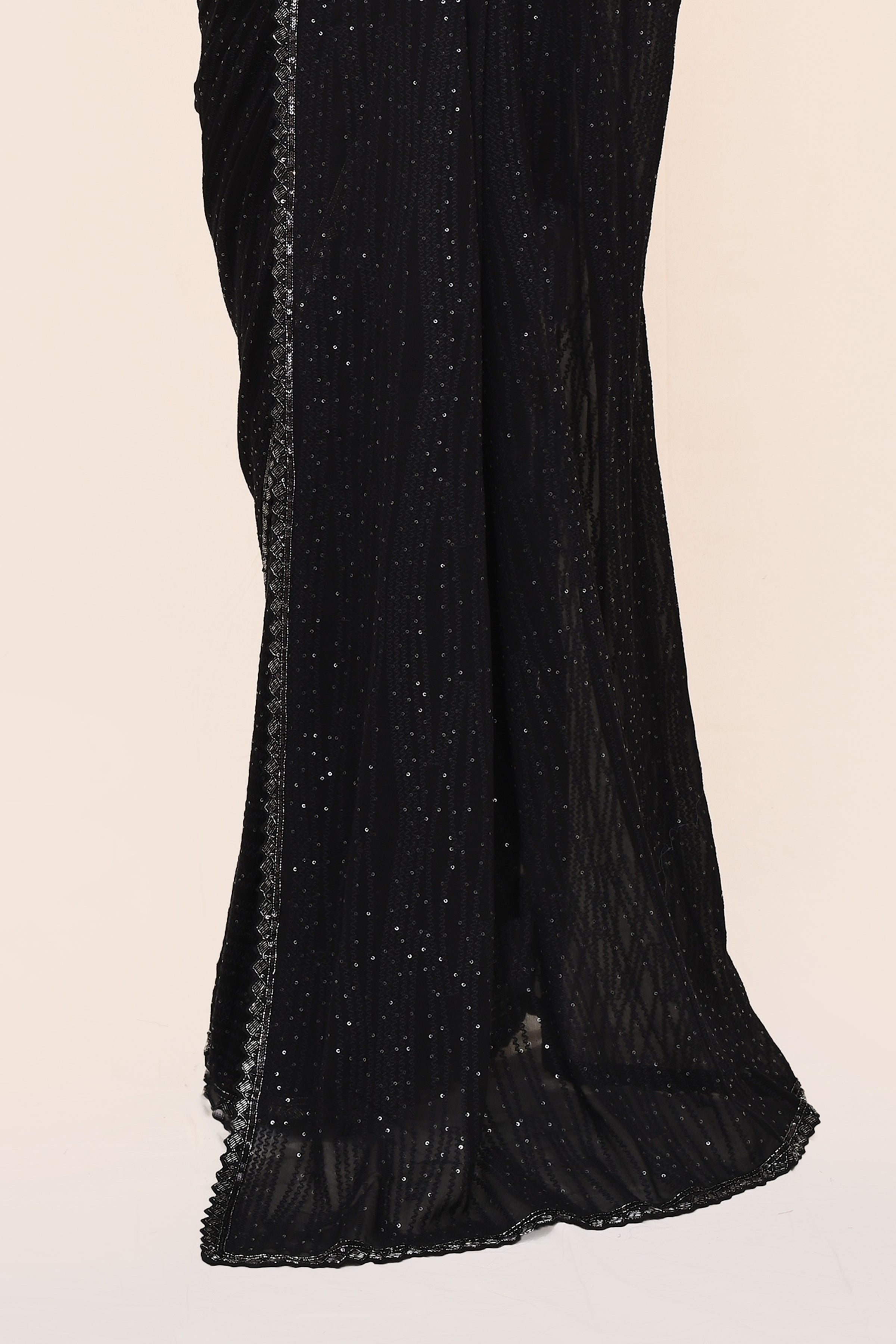 "VIRASAT 198" Black Pure Georgette Designer Saree With Stitched Blouse