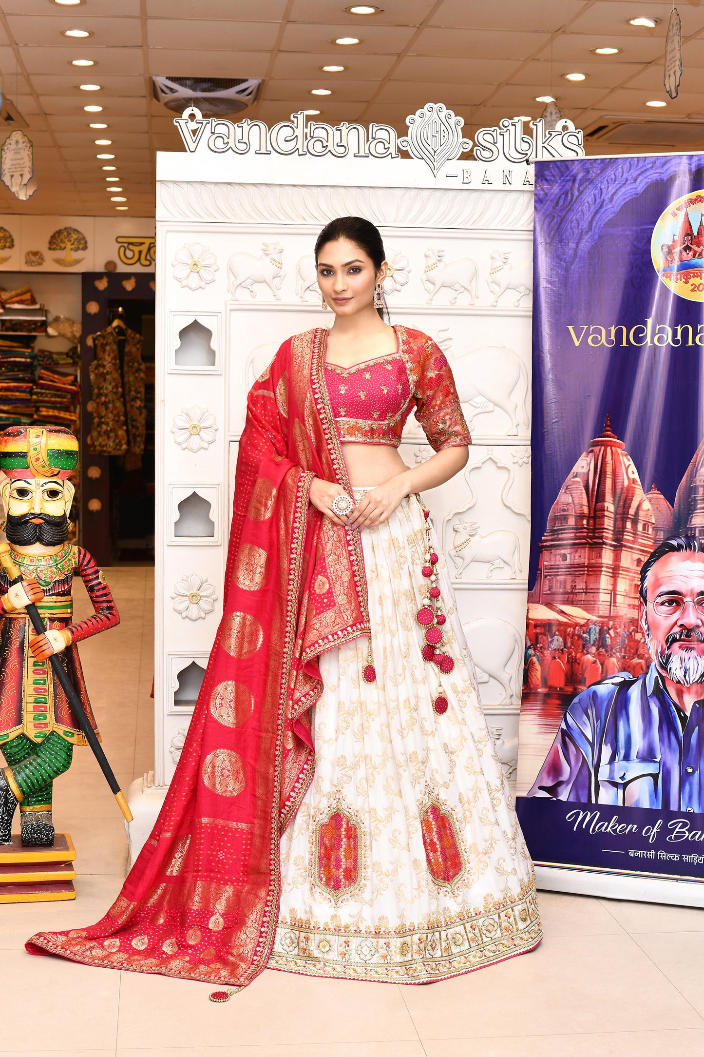 "Natheshwari" White Pure Banarasi Designer Lehenga