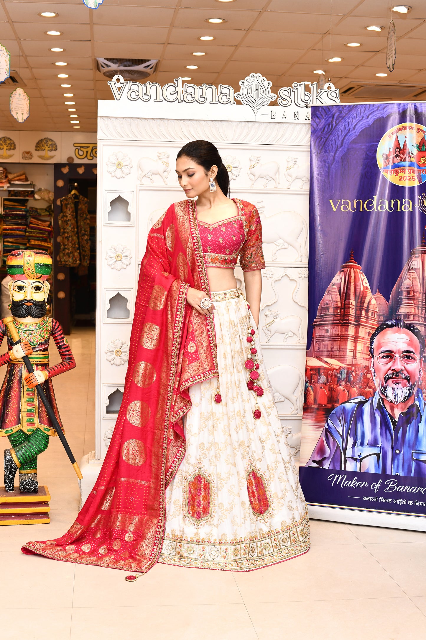 "Natheshwari" White Pure Banarasi Designer Lehenga